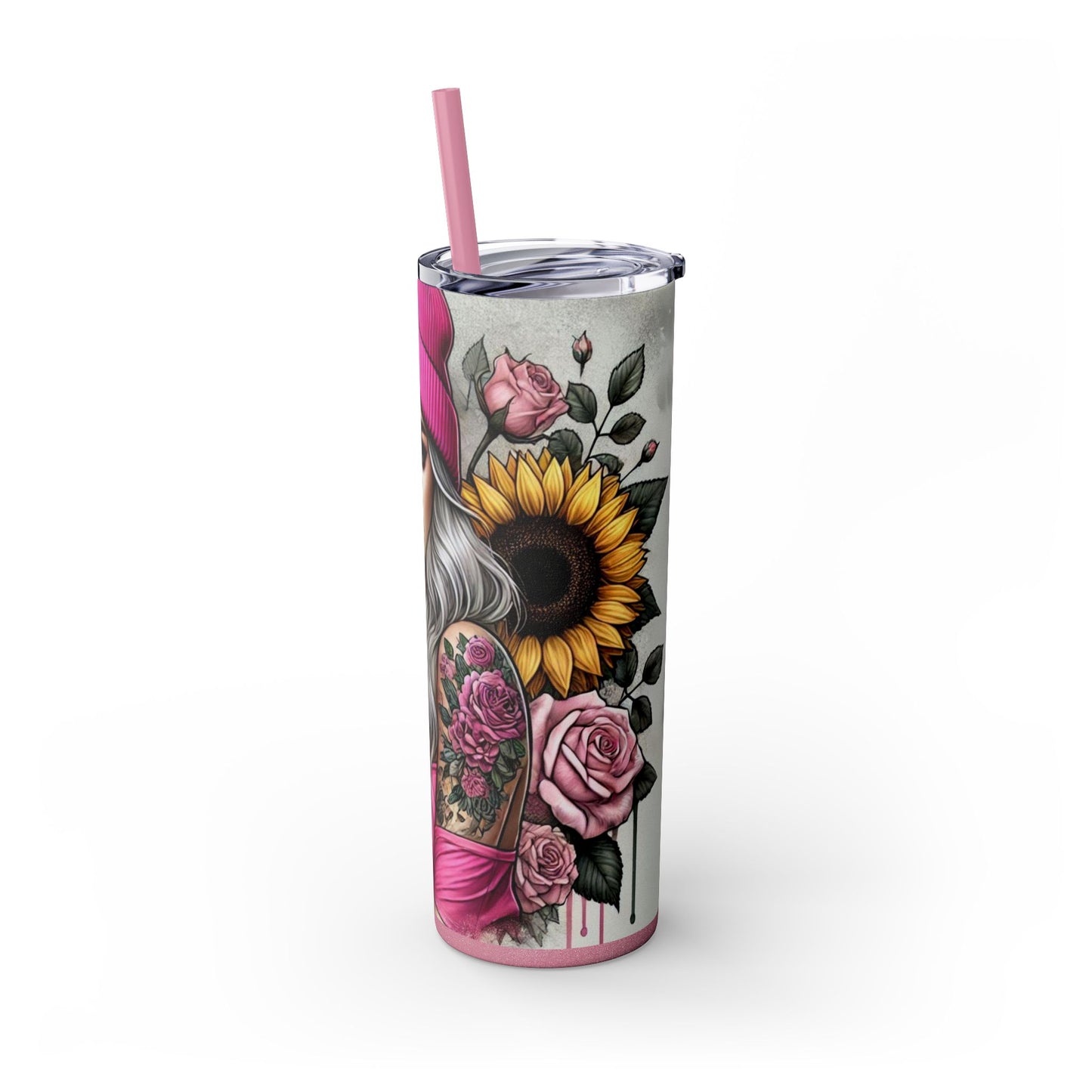 Sunflower & Roses Tattoo Tumbler for Her - Aesthetic Pink Drinkware 20 oz - Sippincity