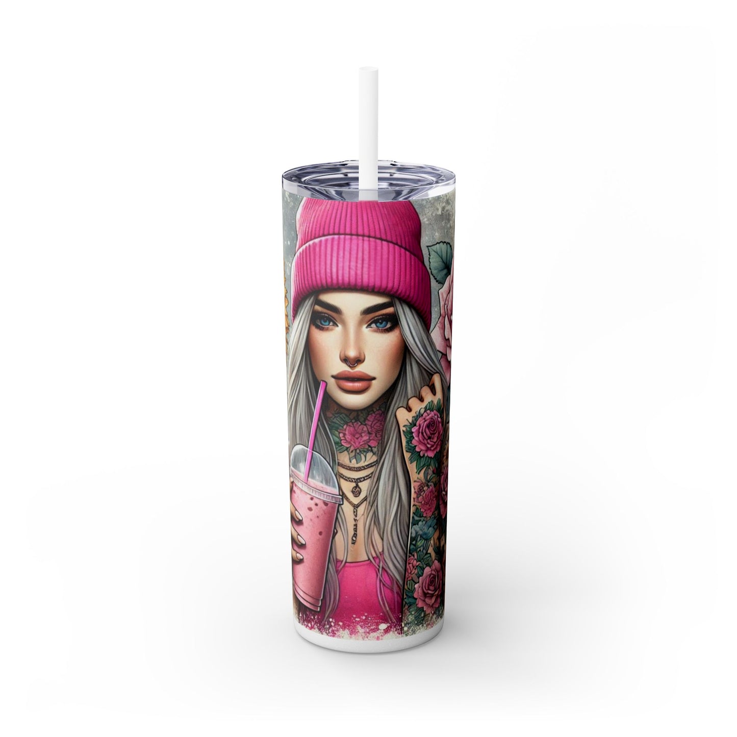 Tattoo Lover’s Floral Tumbler– Inked Sunflower and Roses Design Drinkware - Sippincity