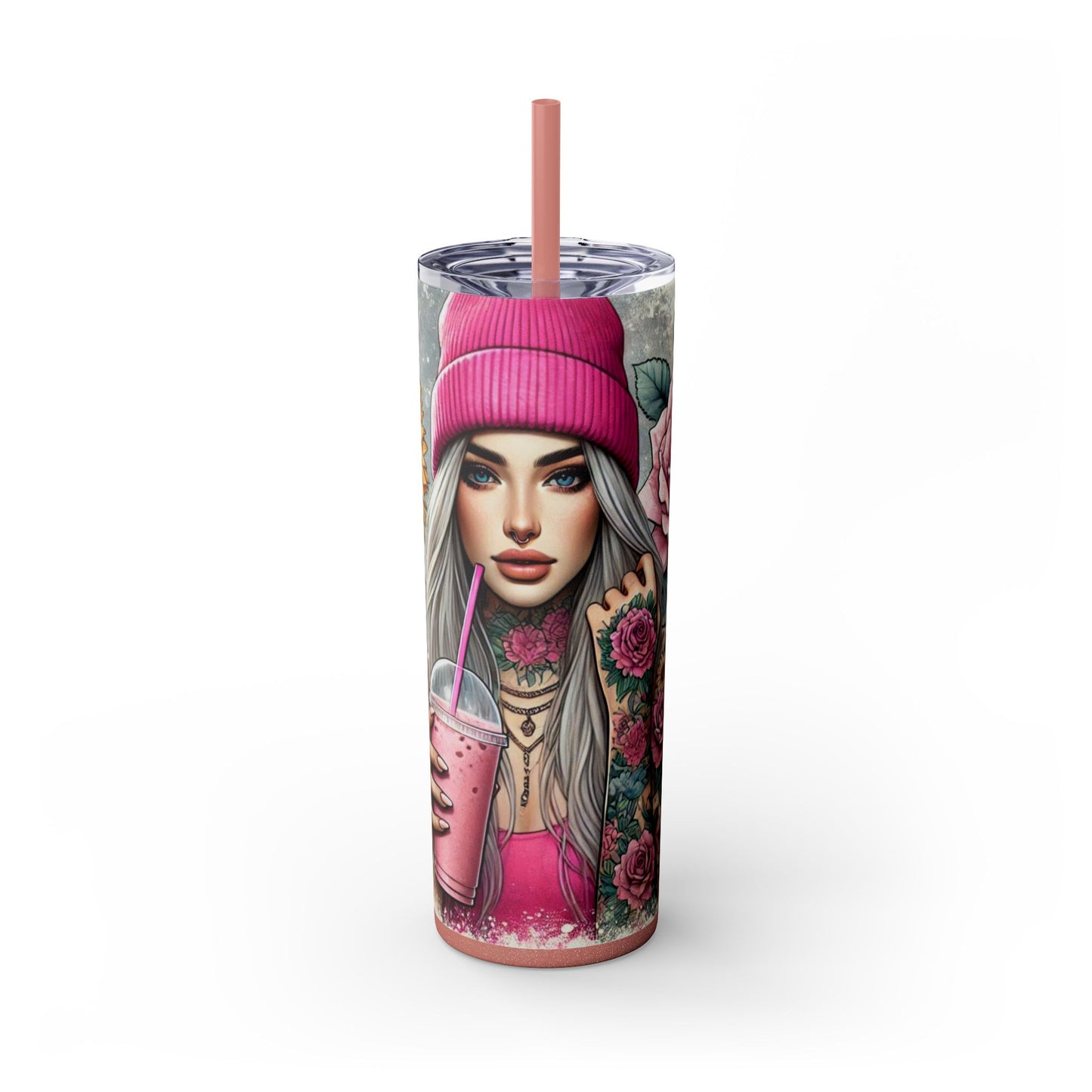 Tattoo Lover’s Floral Tumbler– Inked Sunflower and Roses Design Drinkware - Sippincity