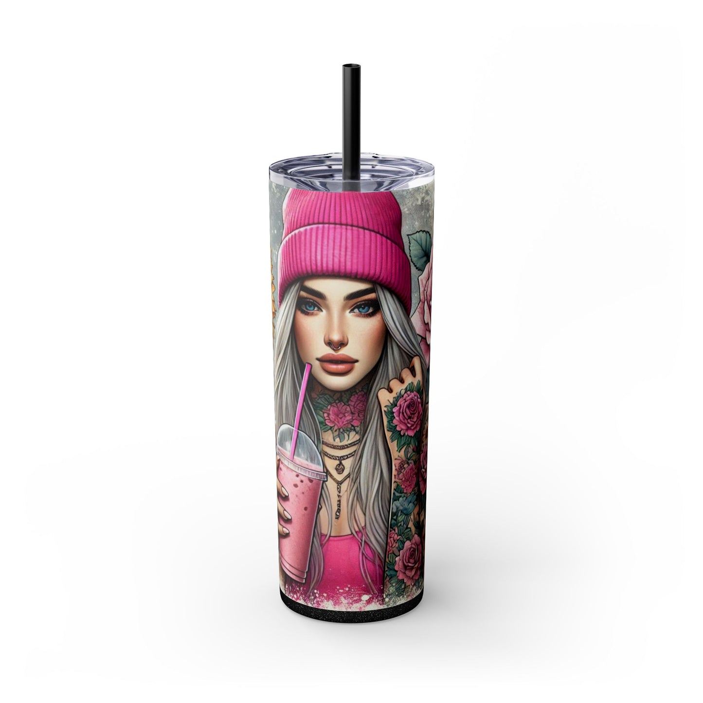 Tattoo Lover’s Floral Tumbler– Inked Sunflower and Roses Design Drinkware - Sippincity