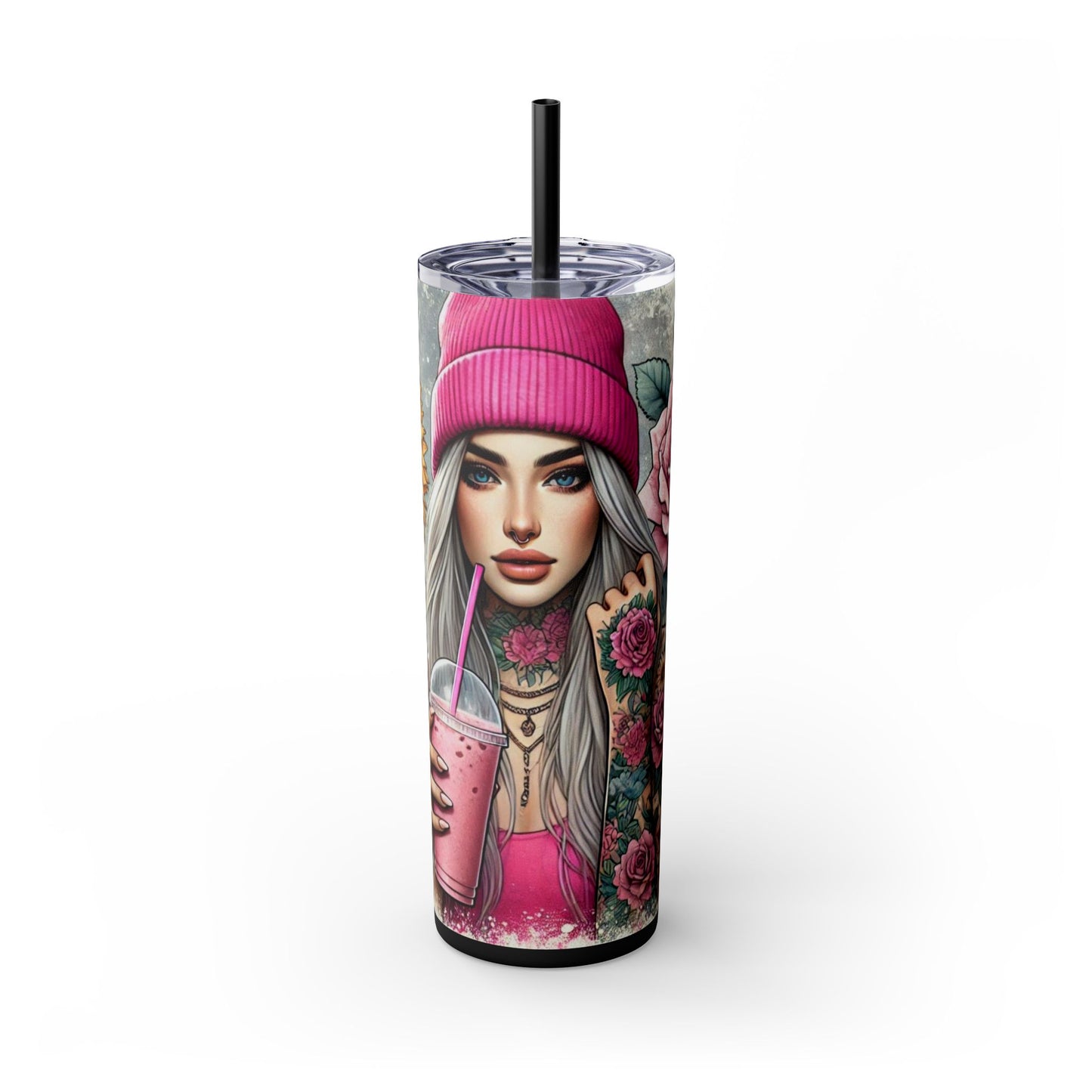 Tattoo Lover’s Floral Tumbler– Inked Sunflower and Roses Design Drinkware - Sippincity