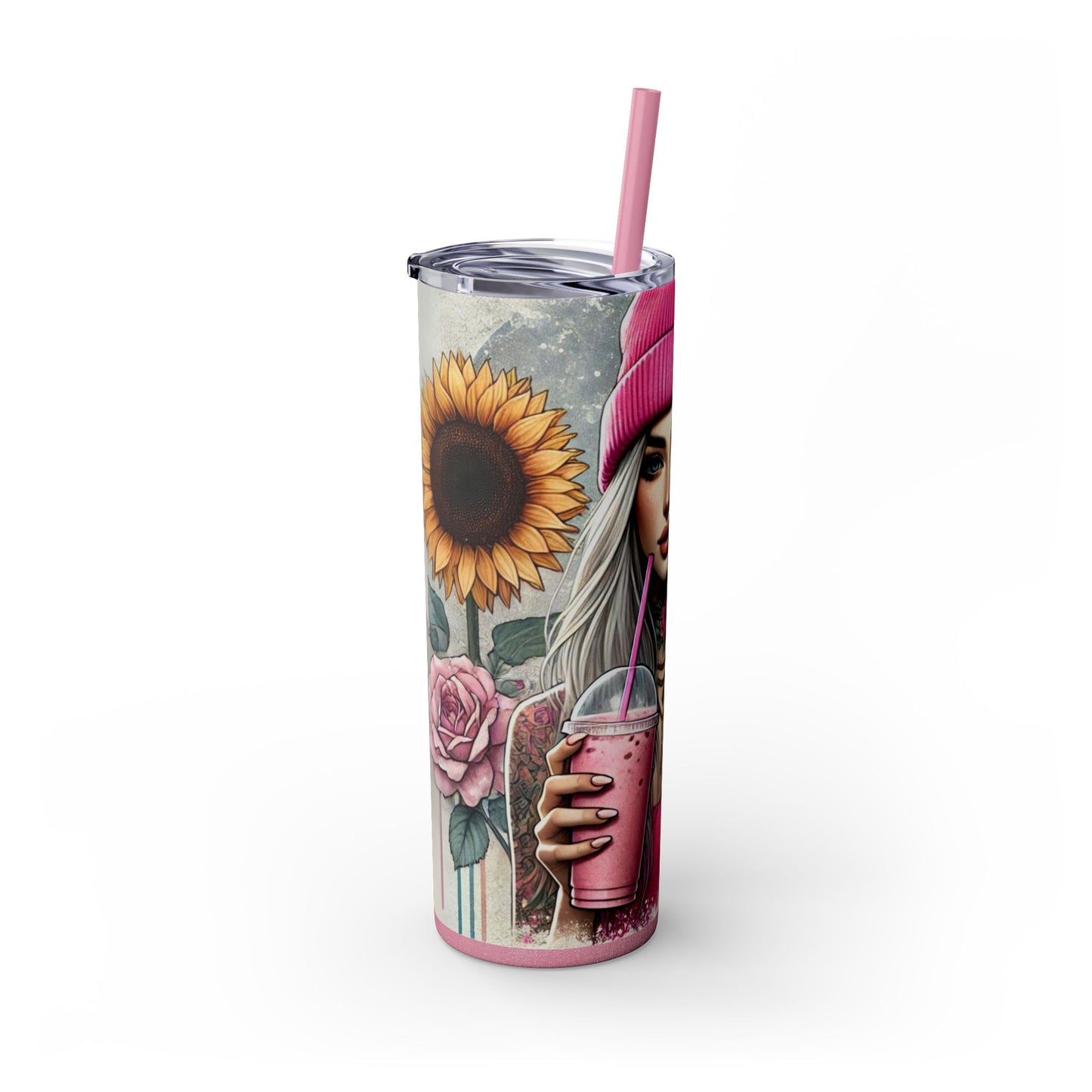 Tattoo Lover’s Floral Tumbler– Inked Sunflower and Roses Design Drinkware - Sippincity