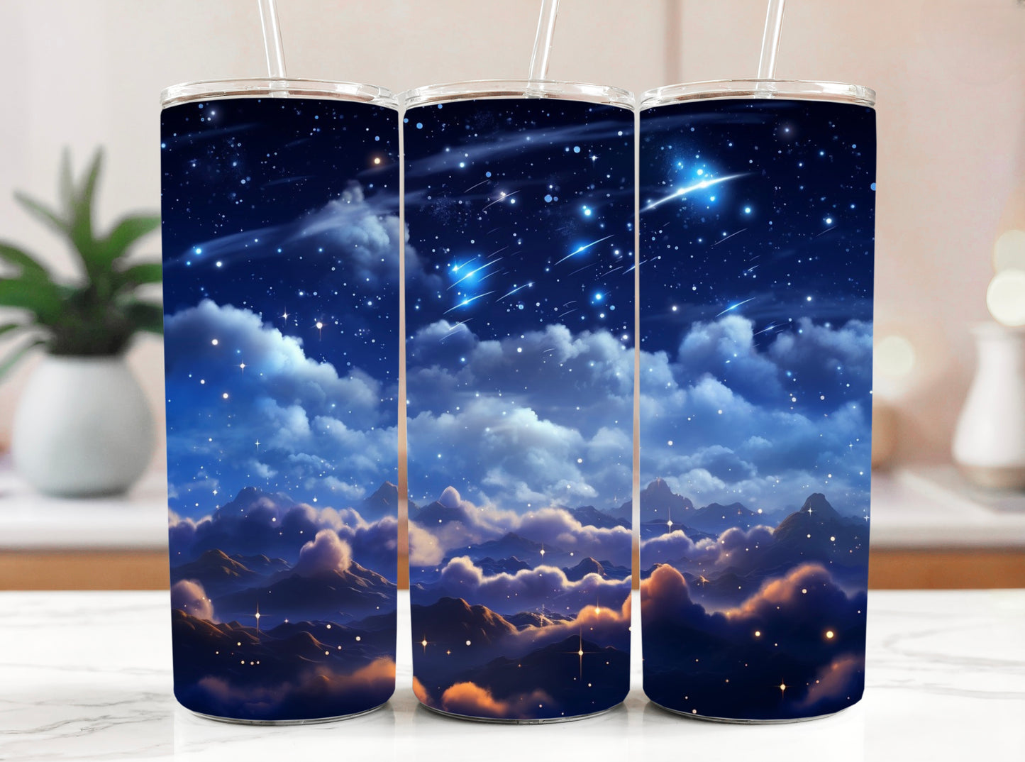 20 oz Skinny Tumbler - Dreamy Sky Celestial Cloud Coffee Cup with Lid & Straw - Sippincity