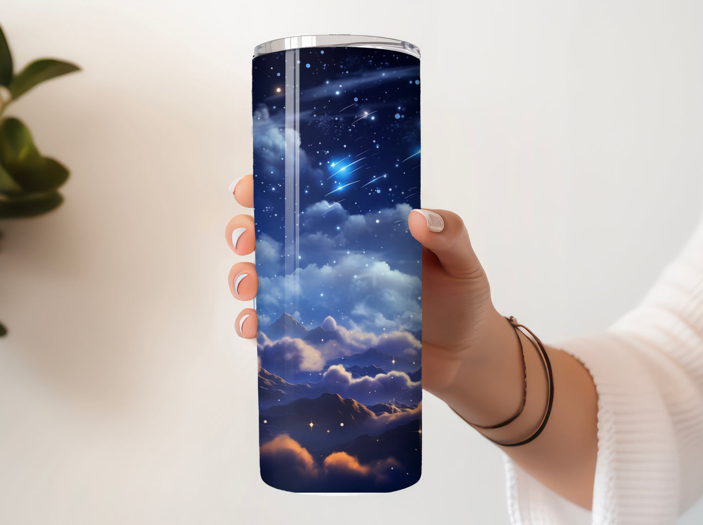 20 oz Skinny Tumbler - Dreamy Sky Celestial Cloud Coffee Cup with Lid & Straw - Sippincity