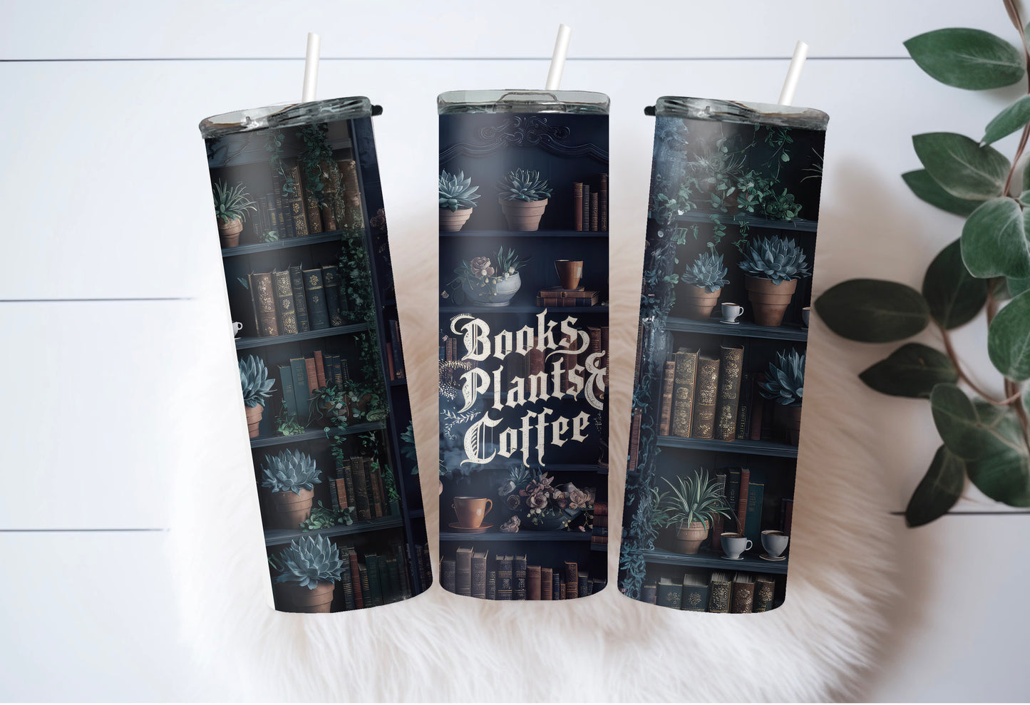 Books Plants Coffee 20oz Skinny Tumbler with Straw - Sippincity