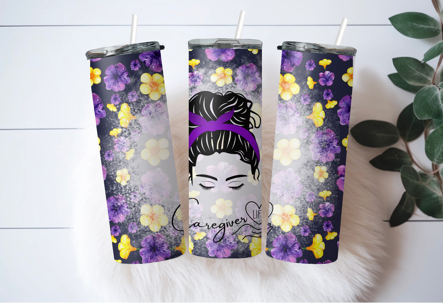Caregiver Life 20 oz Skinny Tumbler – Messy Bun Design for Long Shifts - Sippincity