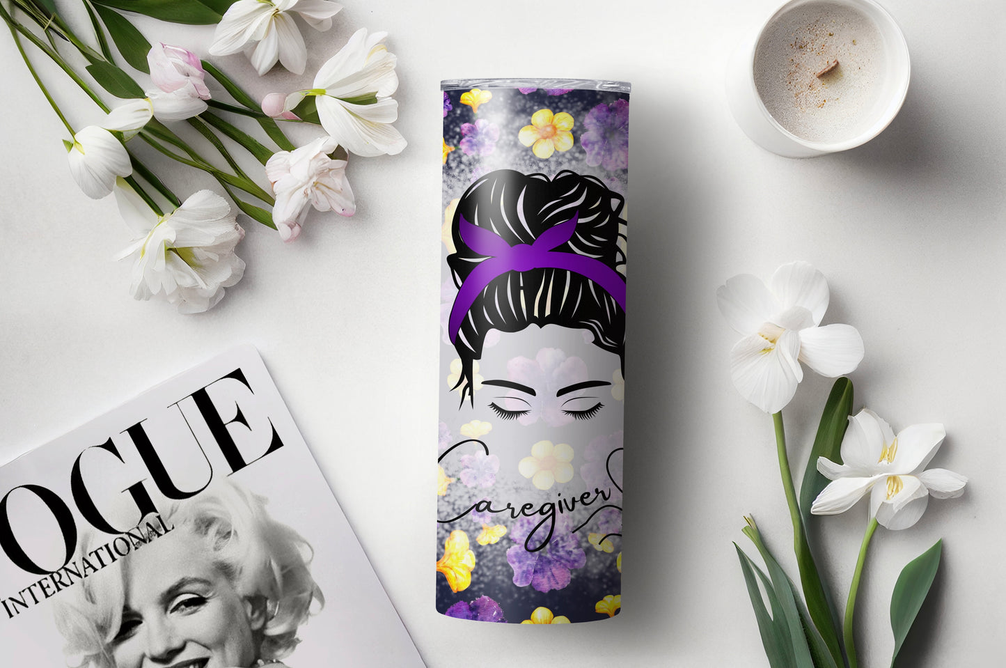 Caregiver Life 20 oz Skinny Tumbler – Messy Bun Design for Long Shifts - Sippincity