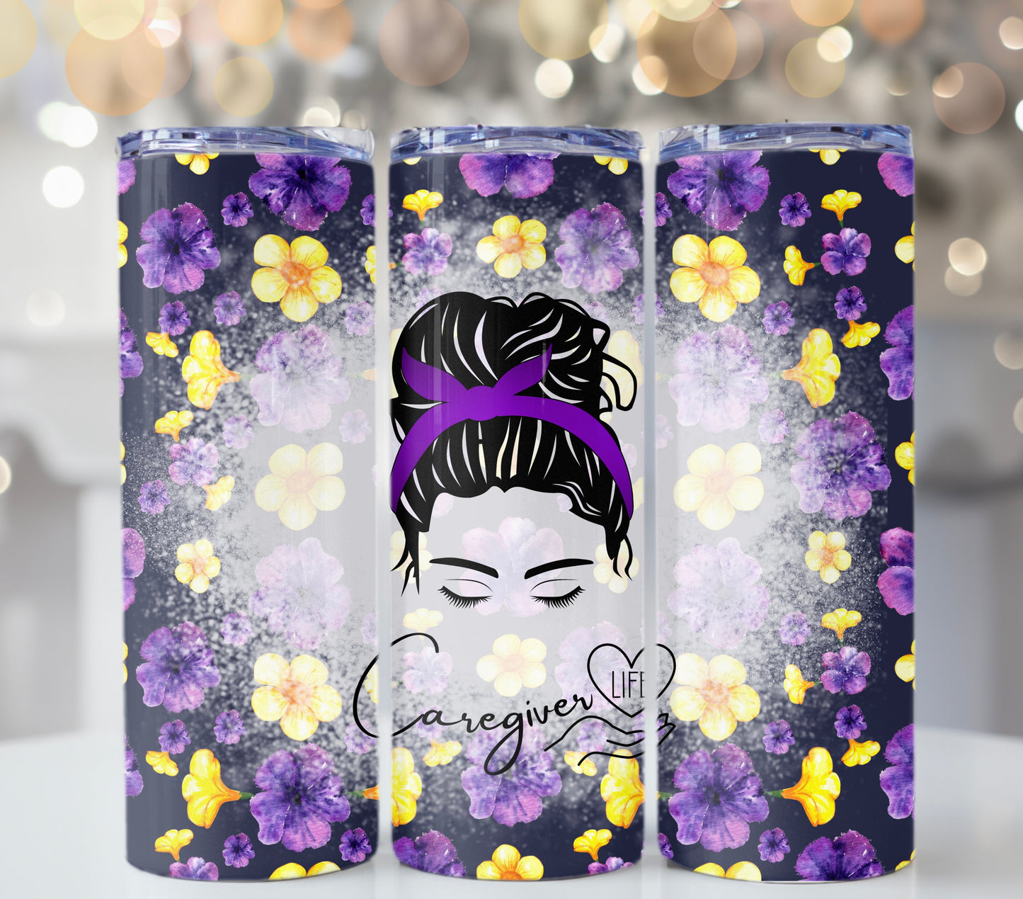 Caregiver Life 20 oz Skinny Tumbler – Messy Bun Design for Long Shifts - Sippincity