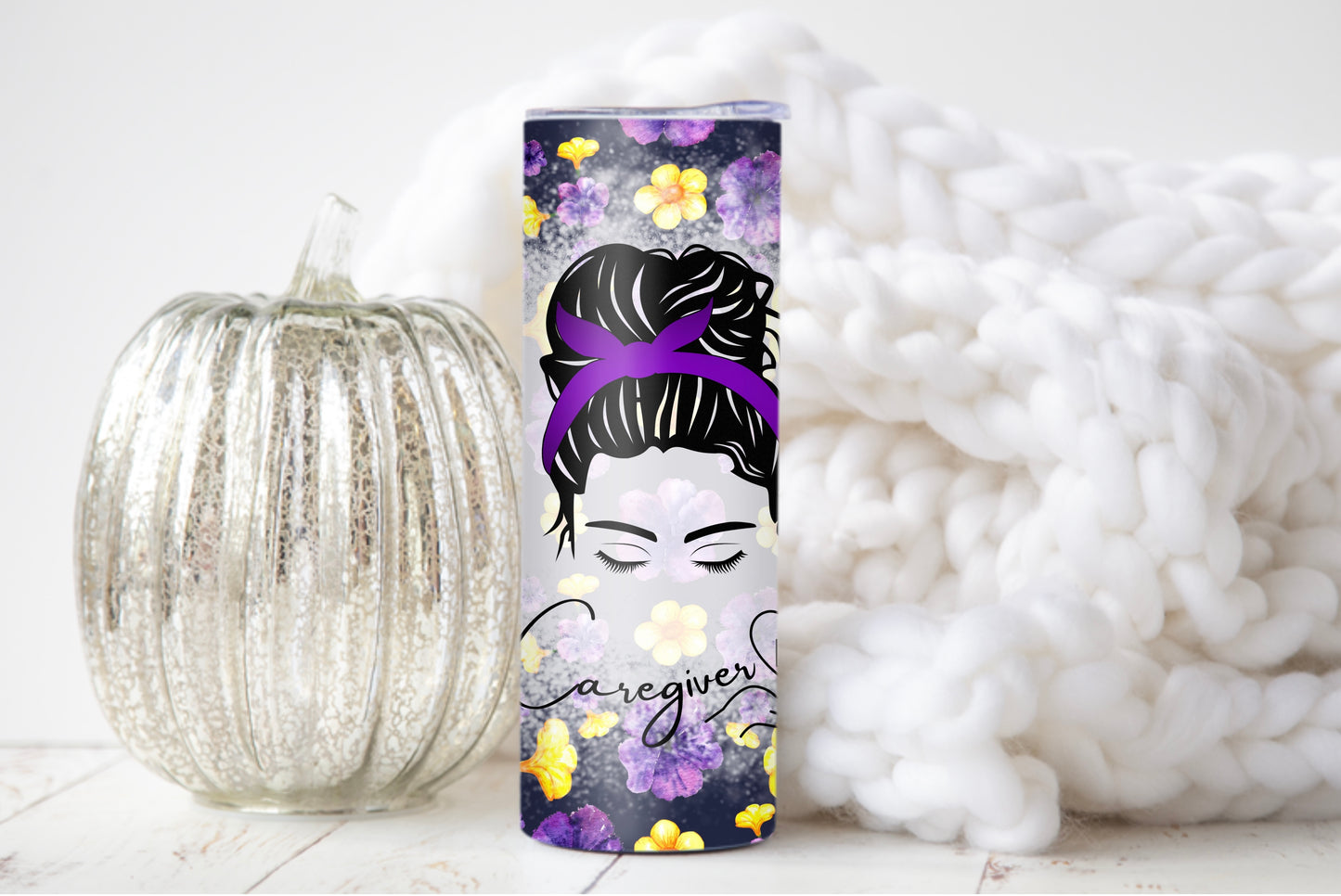 Caregiver Life 20 oz Skinny Tumbler – Messy Bun Design for Long Shifts - Sippincity