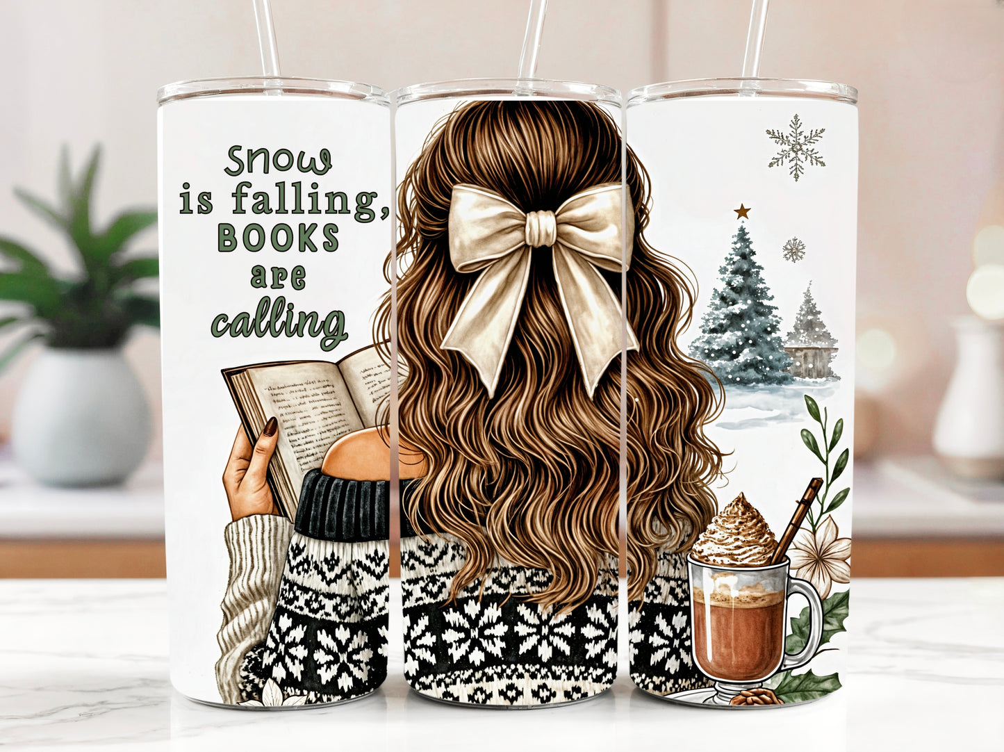 Cozy Winter Book Lover 20 oz Skinny Tumbler – Holiday Reading Vibes - Sippincity