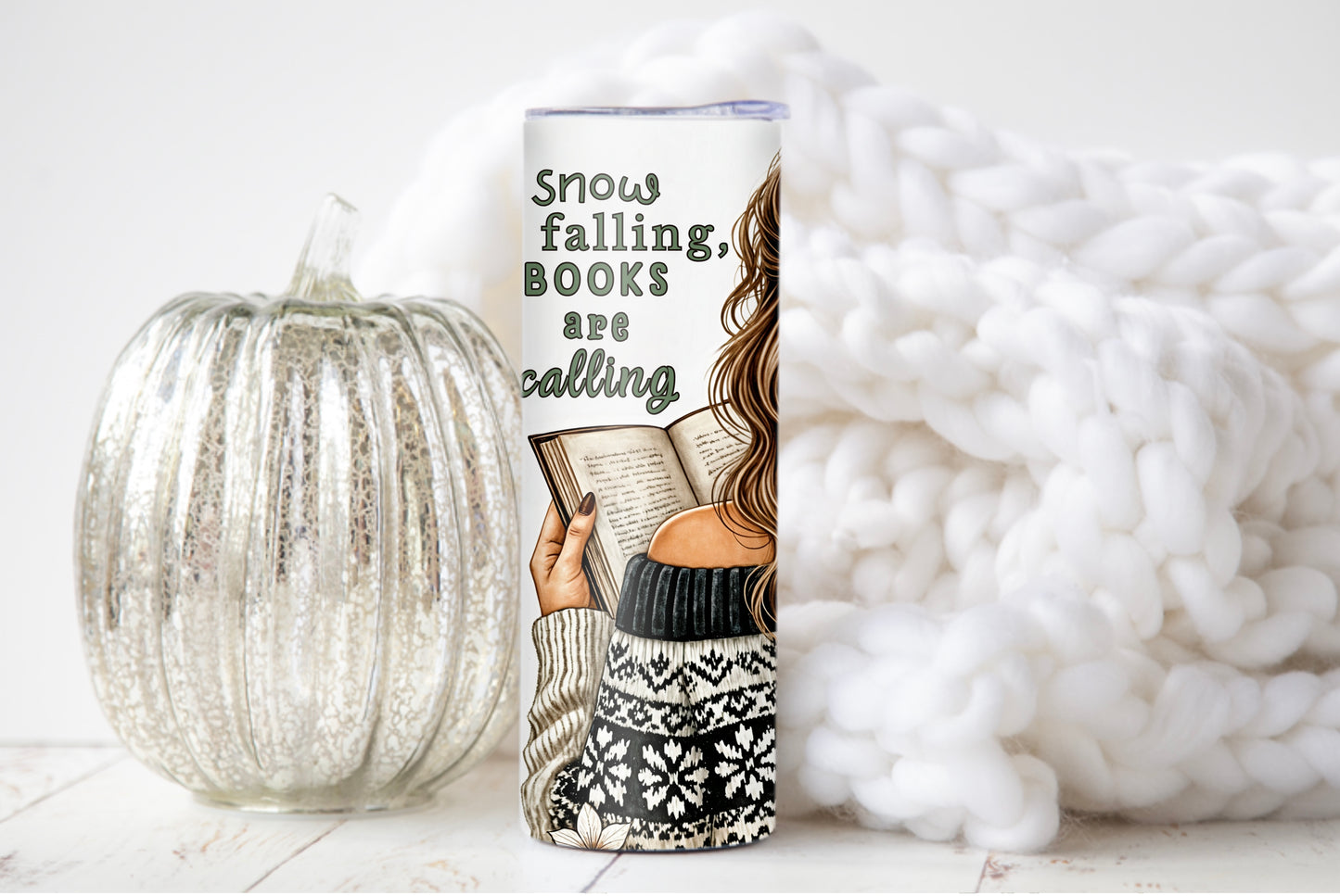 Cozy Winter Book Lover 20 oz Skinny Tumbler – Holiday Reading Vibes - Sippincity