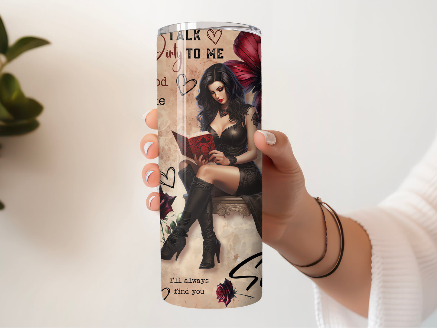 Dark Romance Reader Tumbler - 20 oz Skinny Insulated Cup for Book Lovers - Sippincity