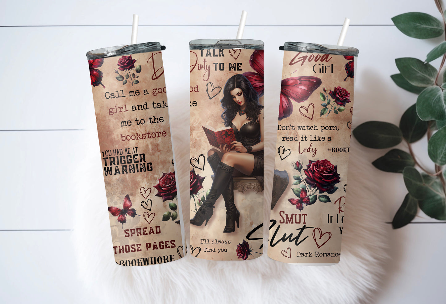 Dark Romance Reader Tumbler - 20 oz Skinny Insulated Cup for Book Lovers - Sippincity