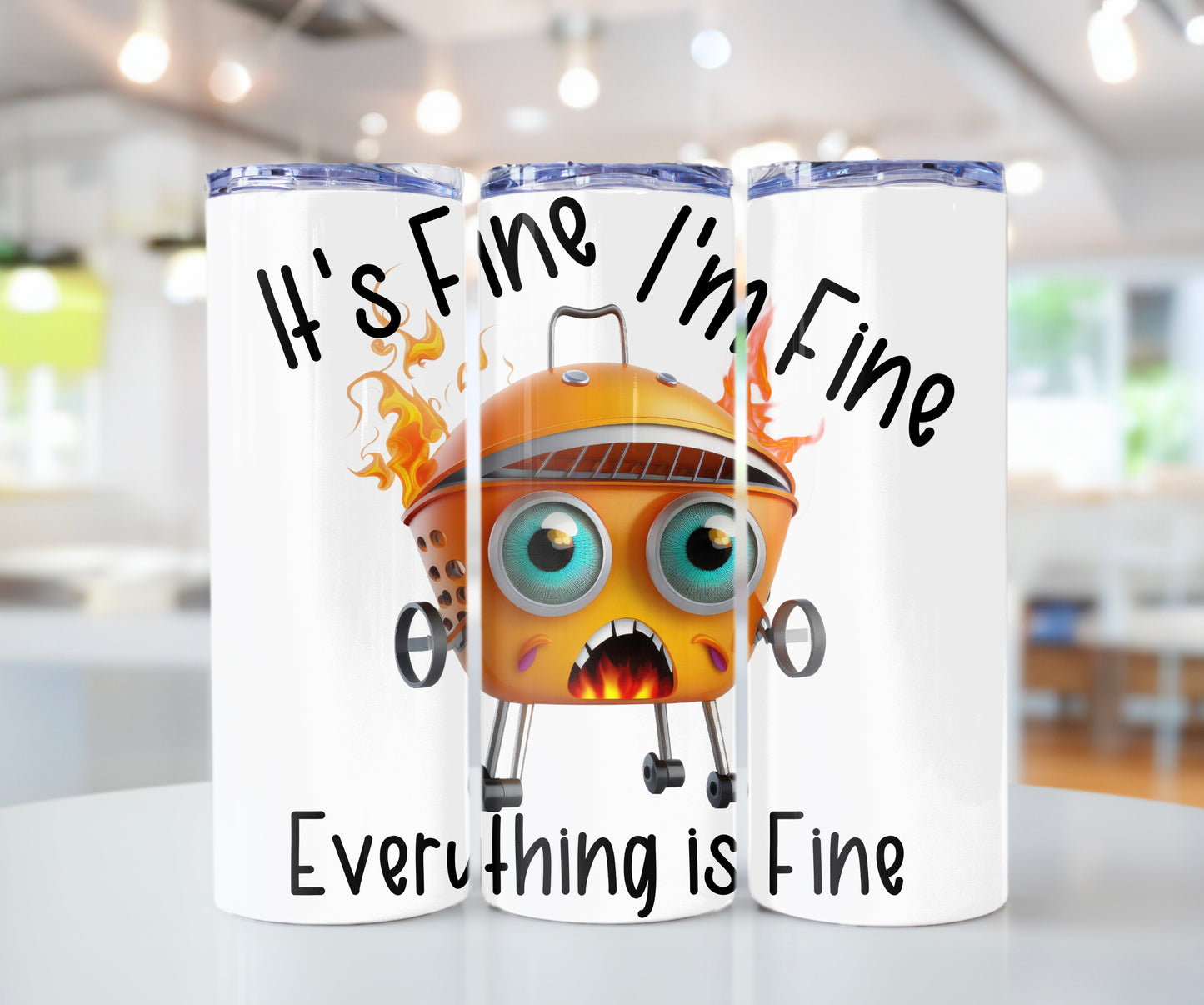 Funny Anxiety 20 oz Tumbler - Fire Grill It's Fine Everything is Fine Mug - Sippincity