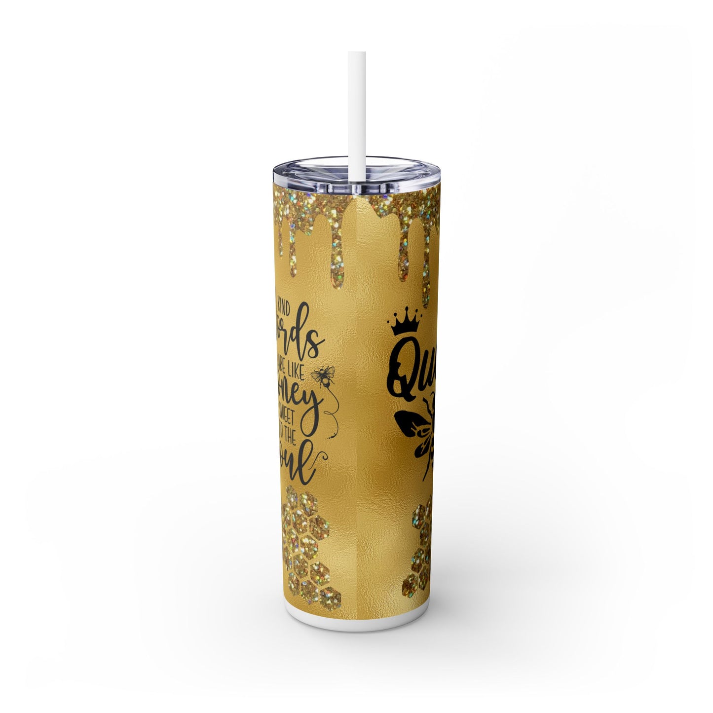 Gold Drip Bee Tumbler with Inspirational Quote - Kind Words Like Honey - Sippincity
