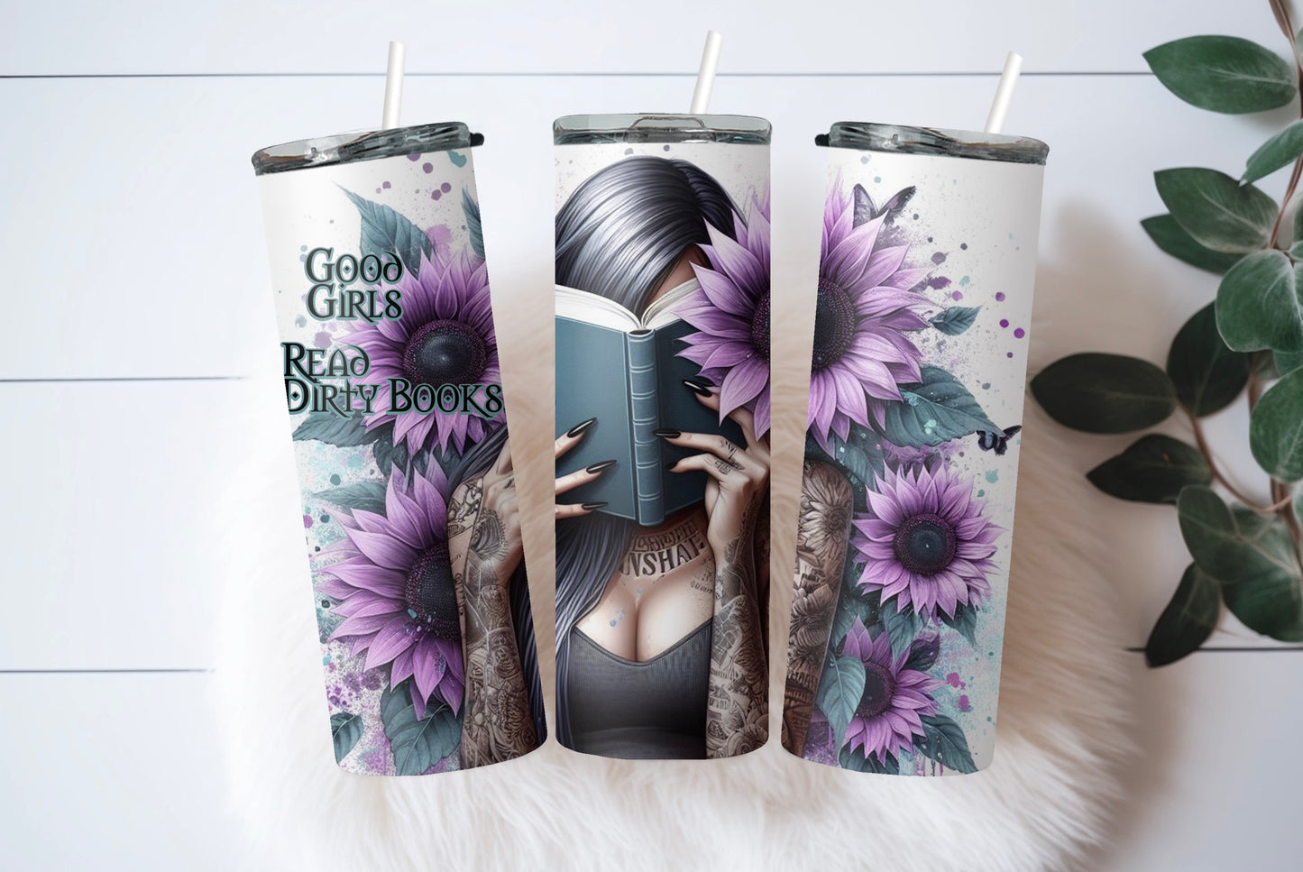 Good Girls Read Skinny Tumbler with Straw - 20oz Floral Design for Book Lovers - Sippincity