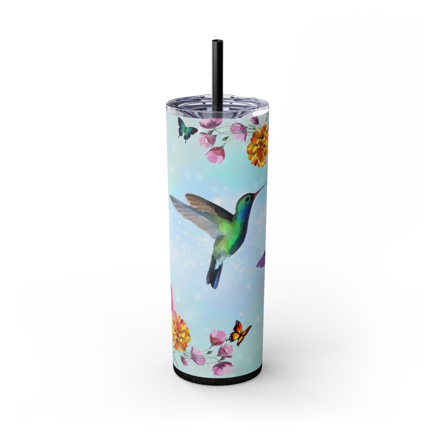 Hummingbird Floral Stainless Steel Skinny Tumbler - Butterfly Design - Sippincity