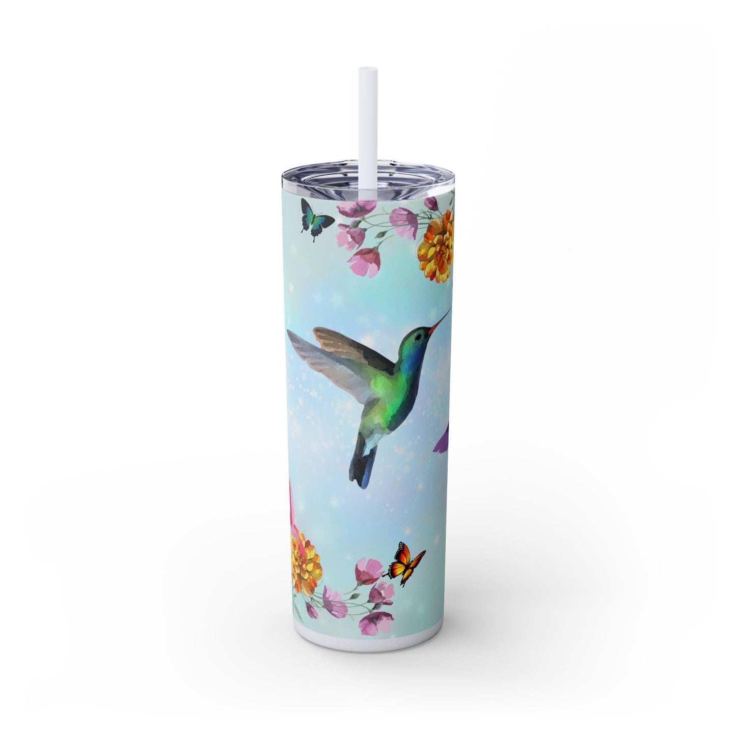 Hummingbird Floral Stainless Steel Skinny Tumbler - Butterfly Design - Sippincity