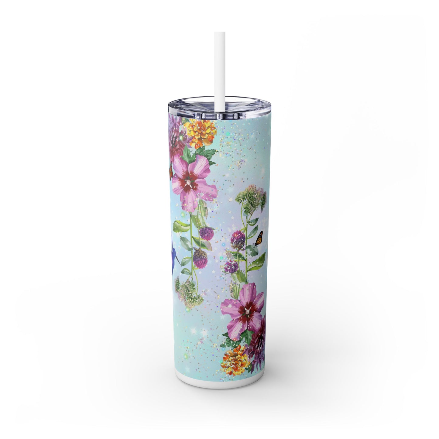 Hummingbird Floral Stainless Steel Skinny Tumbler - Butterfly Design - Sippincity
