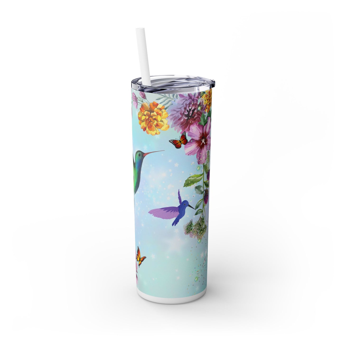 Hummingbird Floral Stainless Steel Skinny Tumbler - Butterfly Design - Sippincity