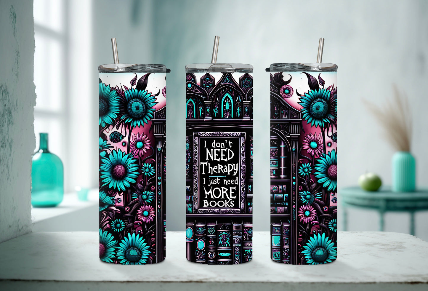 Reading Lover Tumbler - I Don’t Need More Therapy, I Just Need Books - Bookish Gift Idea - Sippincity