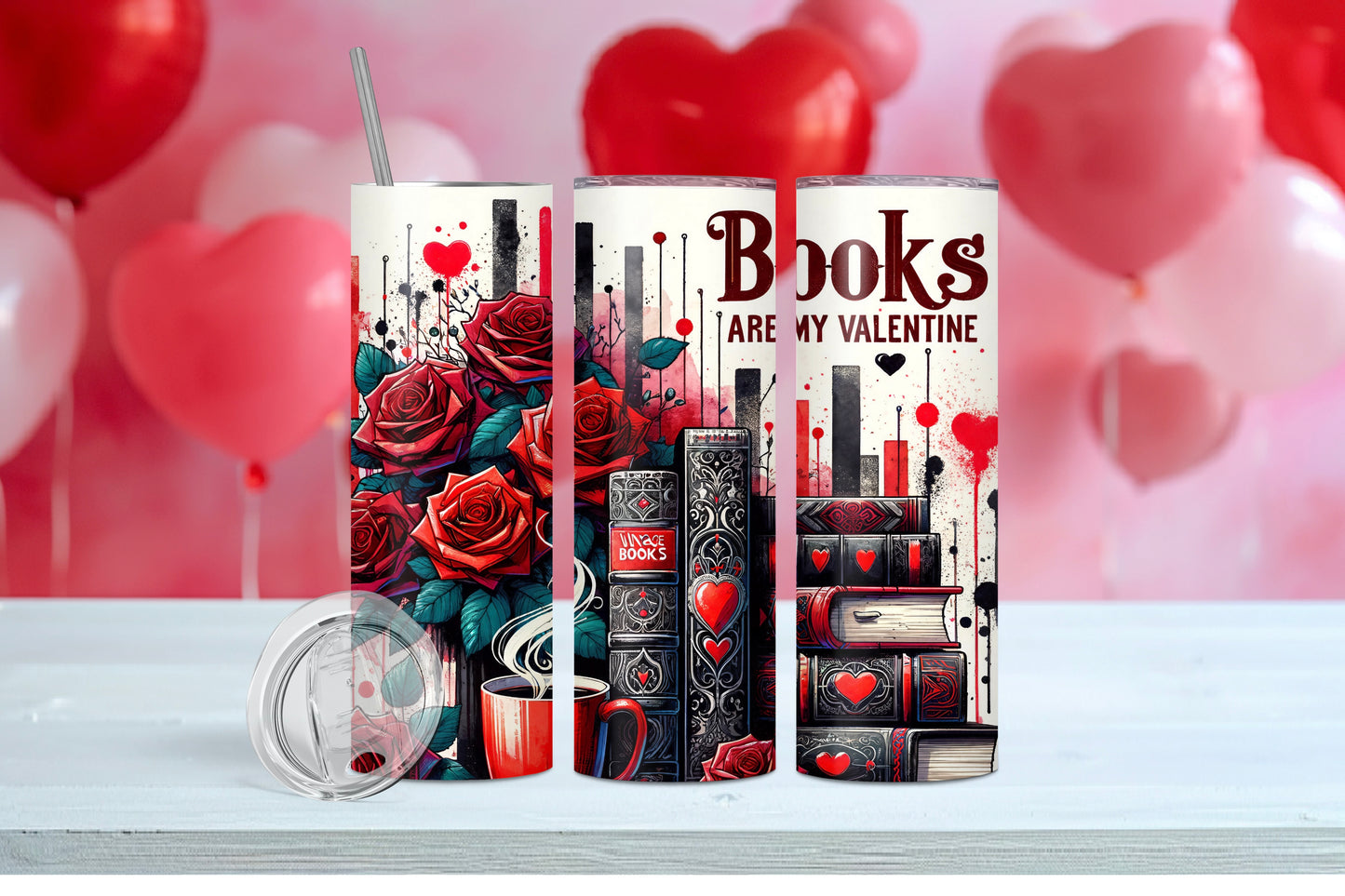 Romantic Book-Themed 20 oz Tumbler – Books Are My Valentine - Sippincity