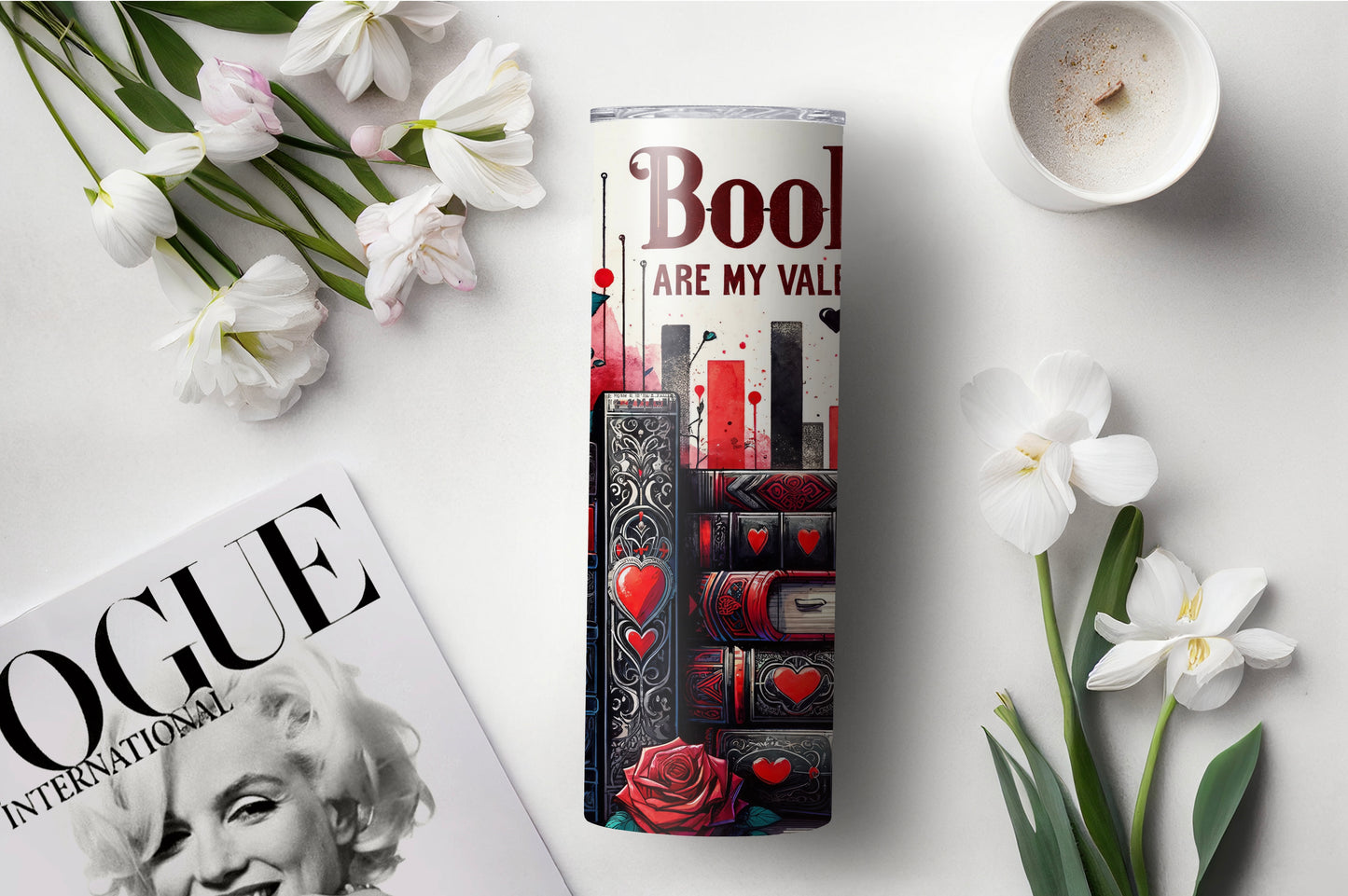 Romantic Book-Themed 20 oz Tumbler – Books Are My Valentine - Sippincity