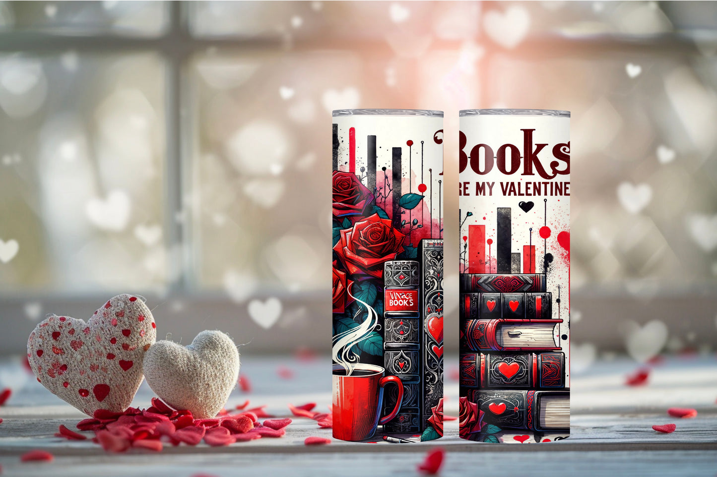 Romantic Book-Themed 20 oz Tumbler – Books Are My Valentine - Sippincity