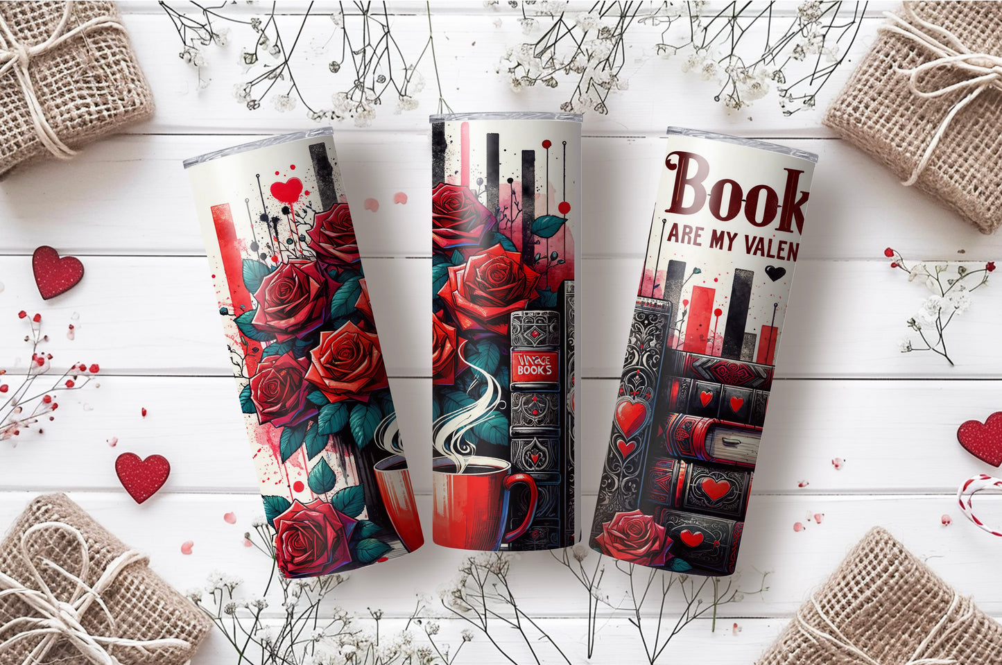 Romantic Book-Themed 20 oz Tumbler – Books Are My Valentine - Sippincity