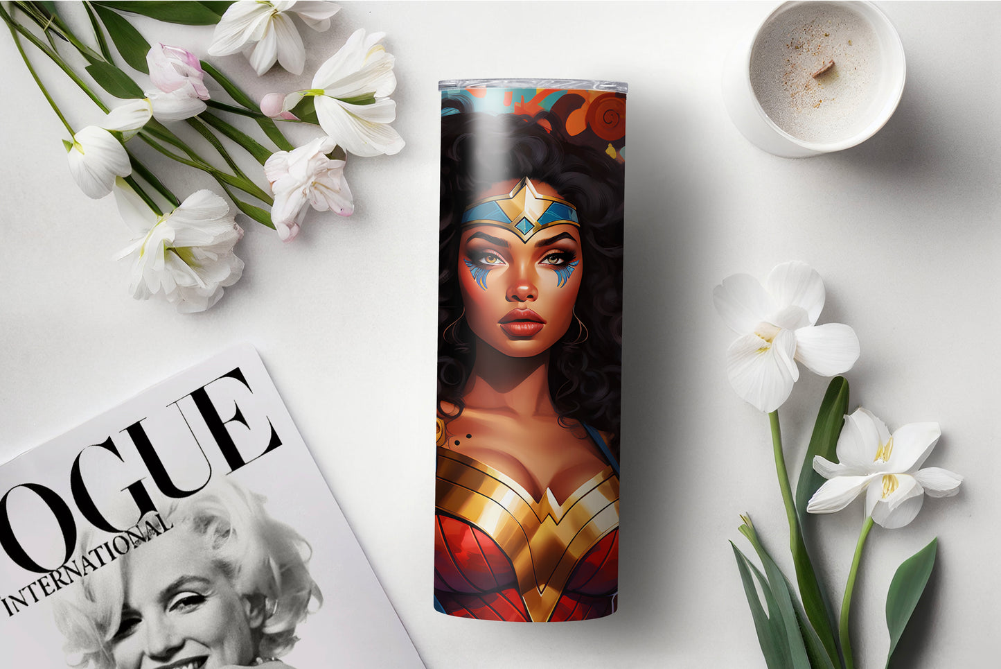 Wonder Warrior 3D Graffiti Tumbler – Black Heroine Street Art Cup, 20 oz - Sippincity