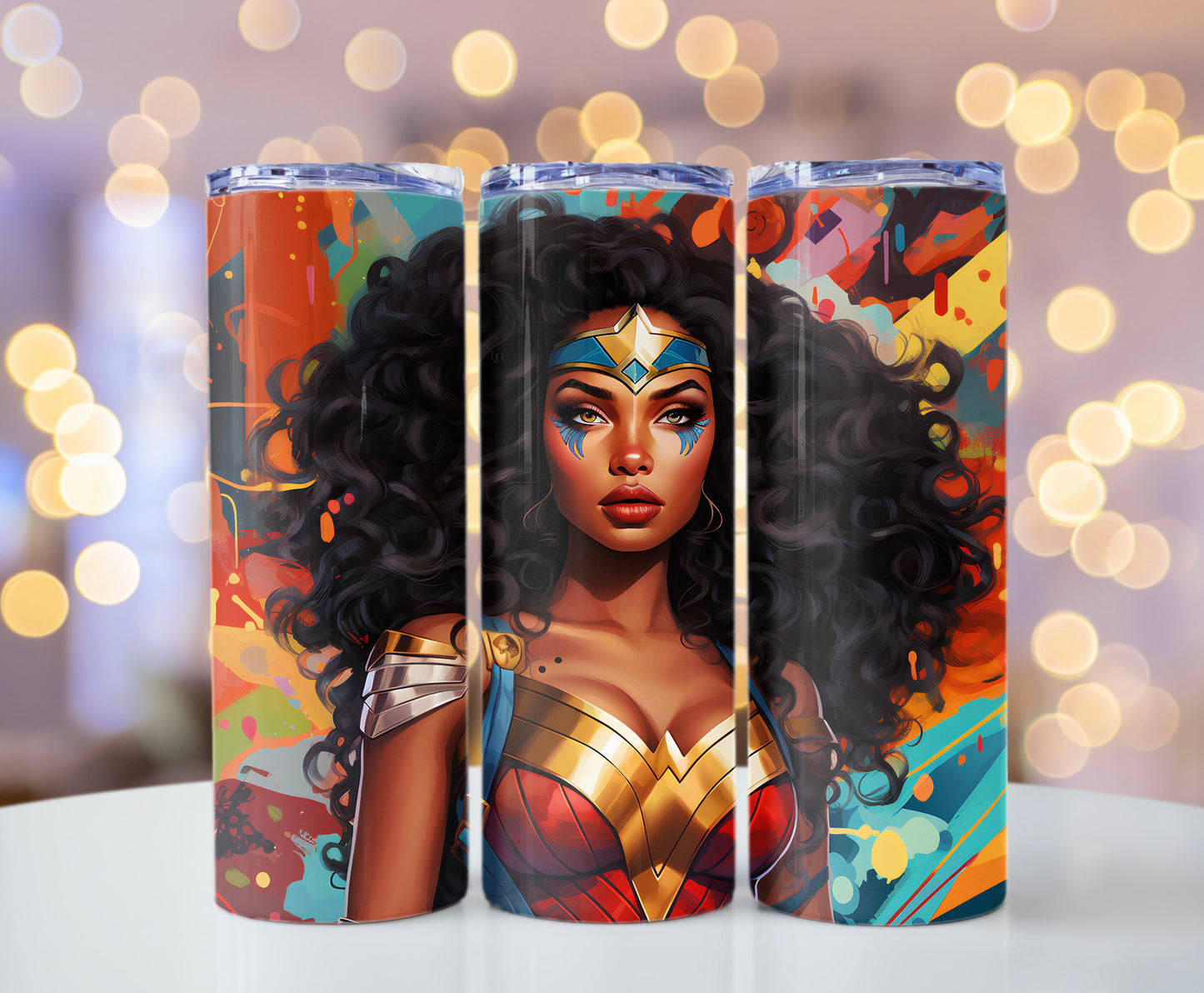 Wonder Warrior 3D Graffiti Tumbler – Black Heroine Street Art Cup, 20 oz - Sippincity