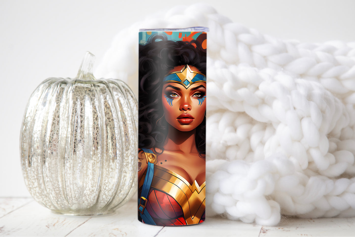 Wonder Warrior 3D Graffiti Tumbler – Black Heroine Street Art Cup, 20 oz - Sippincity