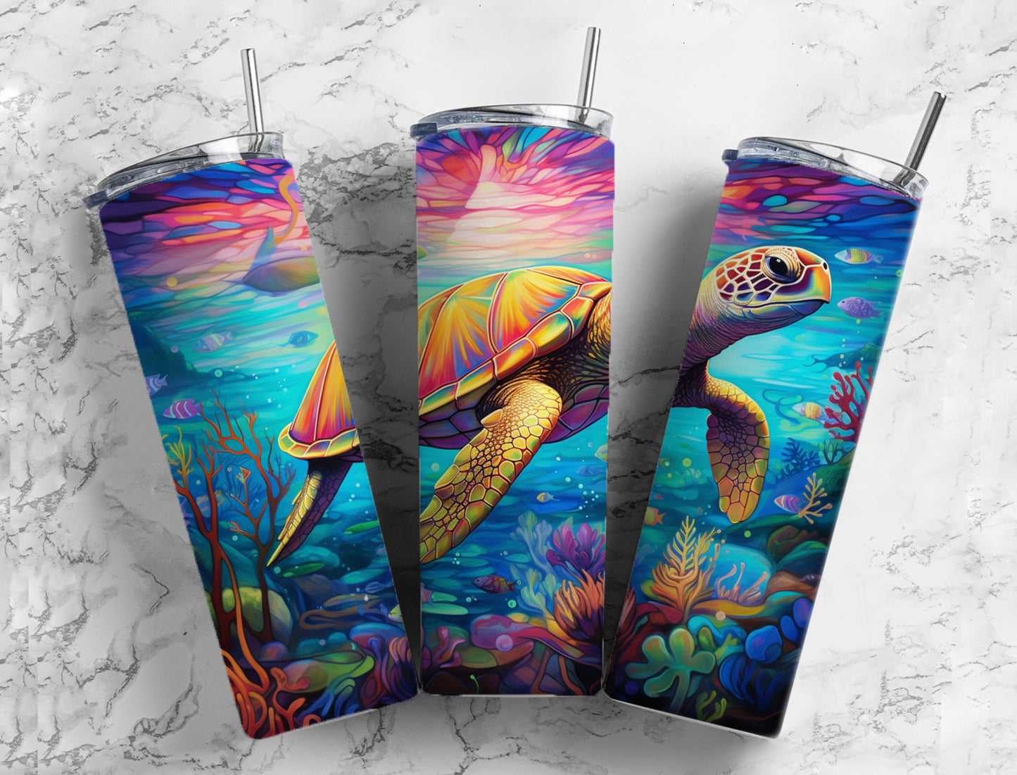 Ocean Sea Turtle 20 oz Tumbler – Stunning Marine Life Design - Sippincity