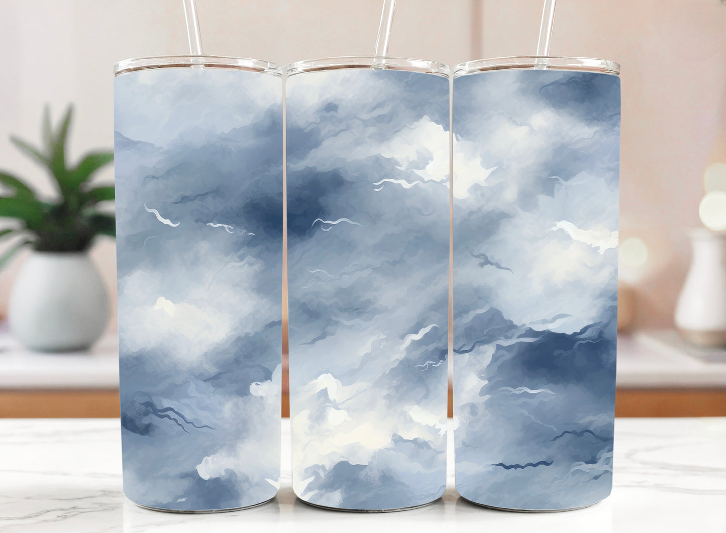 Stormy Sky Tumbler - 20oz Cloudy Blue Travel Cup for Coffee & Tea - Sippincity