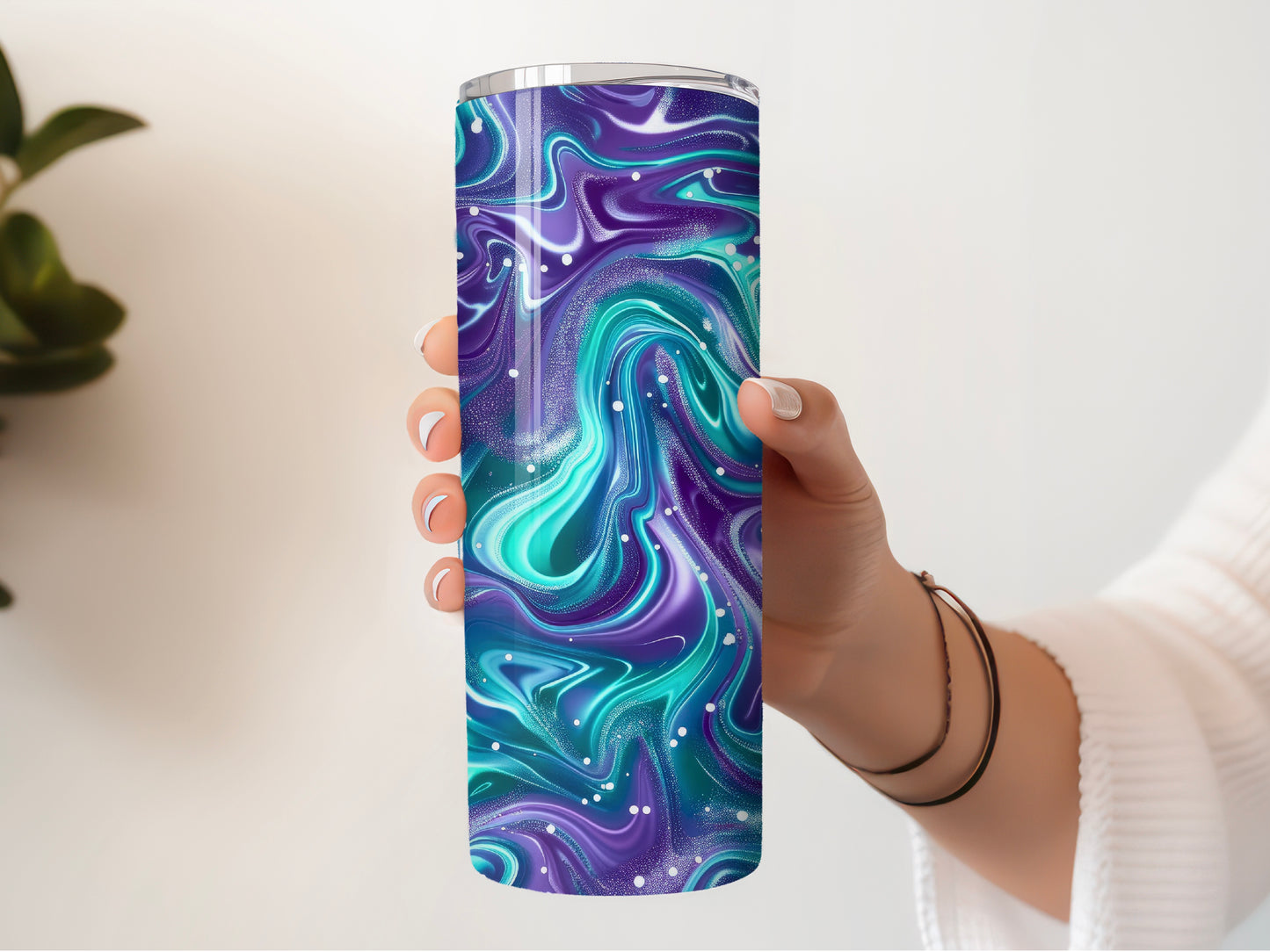 Teal & Purple Galaxy Marble 20 oz Skinny Tumbler | Stainless Steel Travel Mug - Sippincity