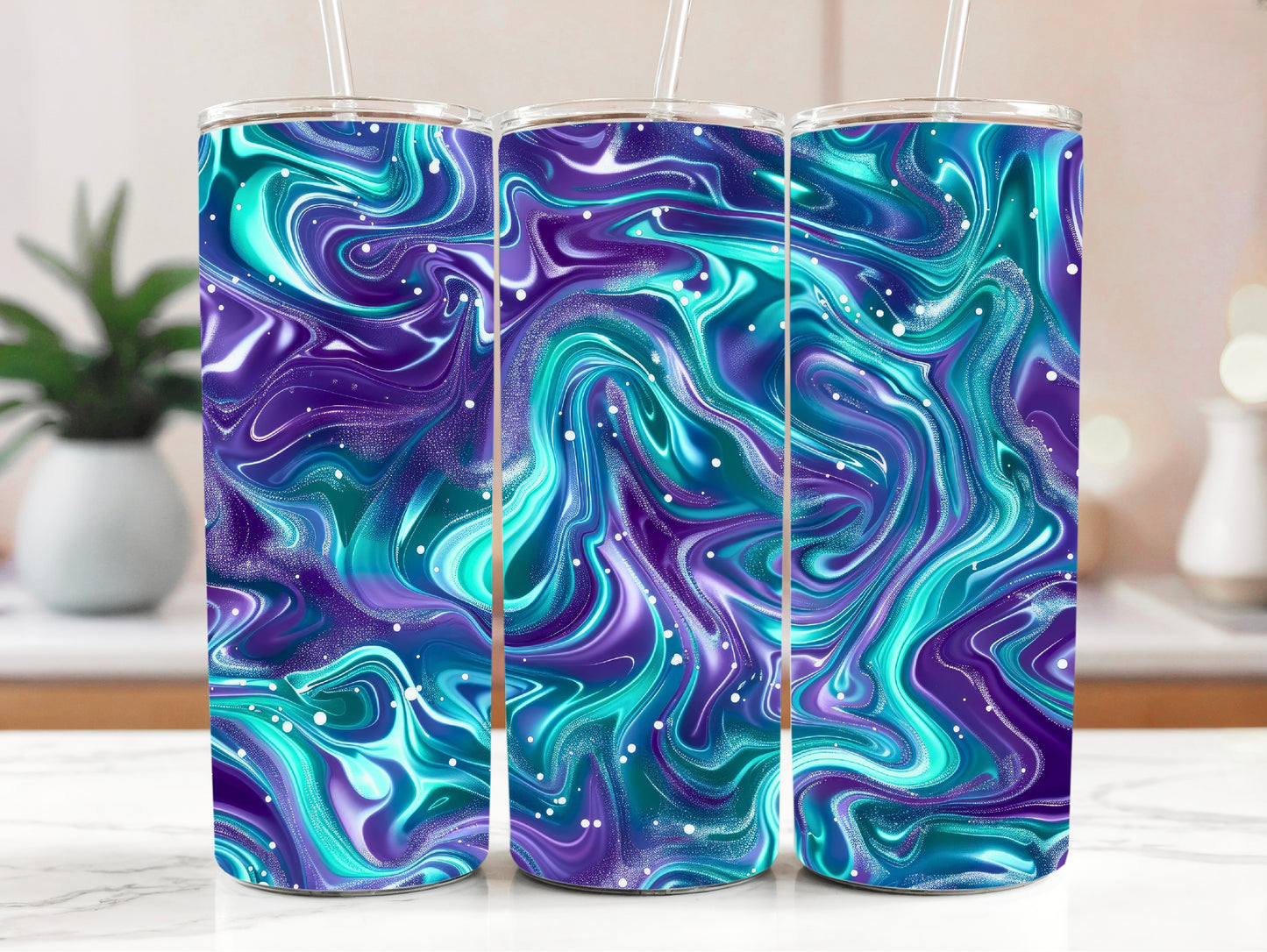 Teal & Purple Galaxy Marble 20 oz Skinny Tumbler | Stainless Steel Travel Mug - Sippincity