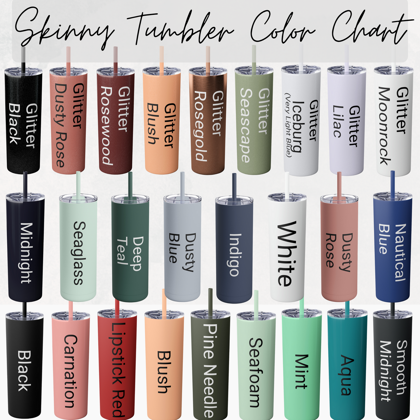 20 oz skinny tumbler Color chart