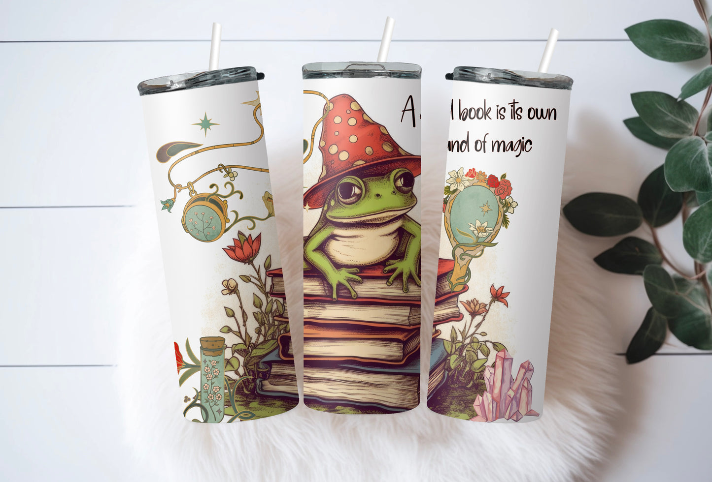 Cozy Frog Book Stack Coffee Tumbler – 20 oz Skinny Cup for Bookworms - Sippincity