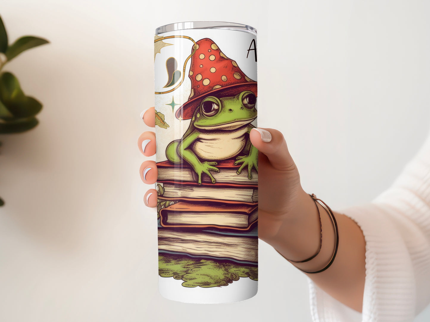 Cozy Frog Book Stack Coffee Tumbler – 20 oz Skinny Cup for Bookworms - Sippincity