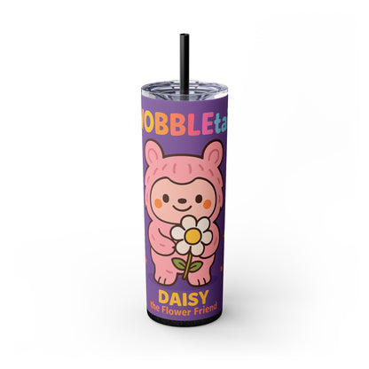 Daisy the Flower Friend | Wobbletails 20oz Skinny Purple Floral Kawaii Tumbler with Straw