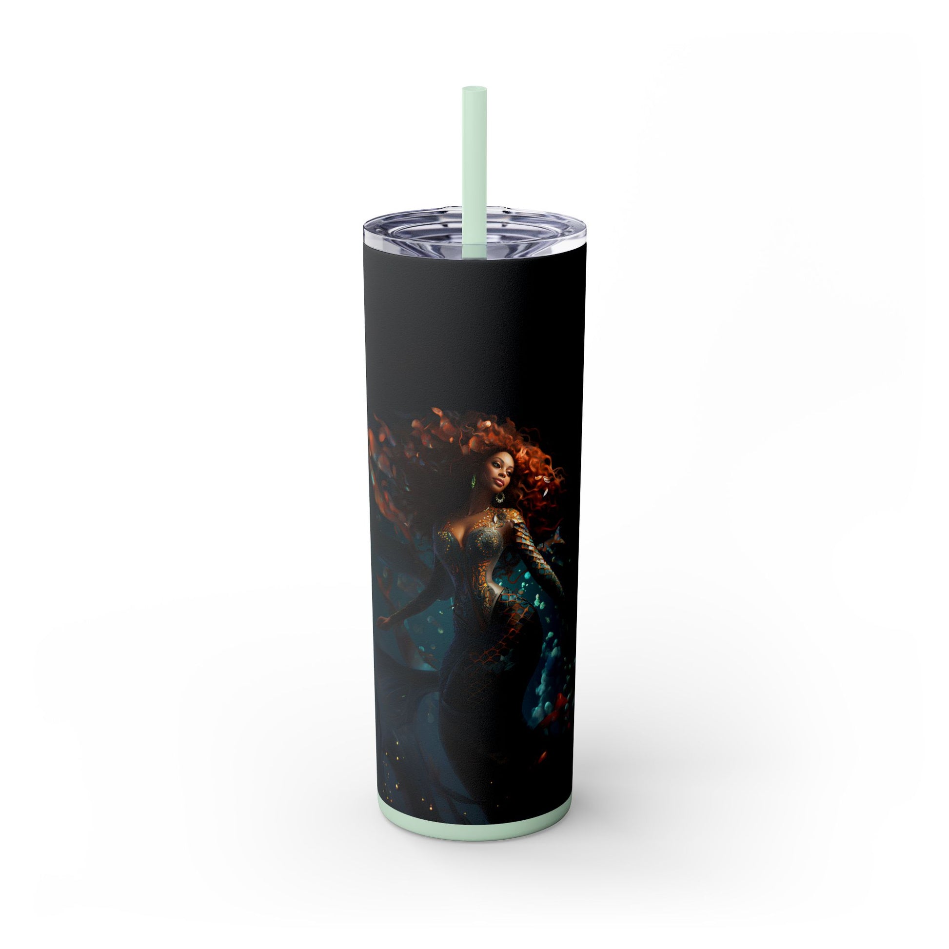 Fairycore Black Mermaid Tumbler Black Girl Magic – 20oz Skinny Cup with Lids & Straw - Sippincity