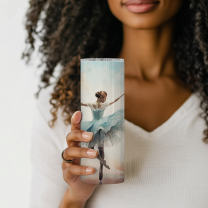Graceful ballerina tumbler showcased in theater setting