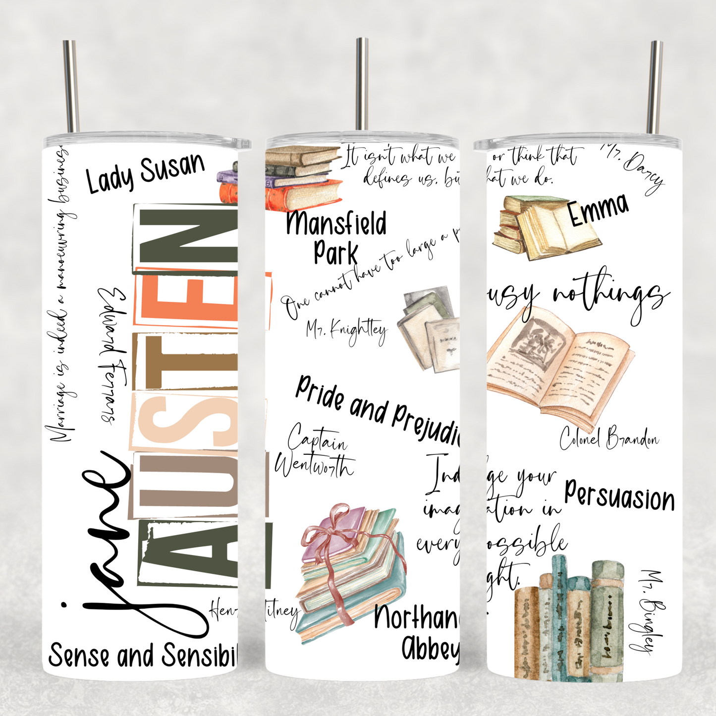 Literary Jane Austen 20 oz Skinny Tumbler with Famous Quotes - Sippincity