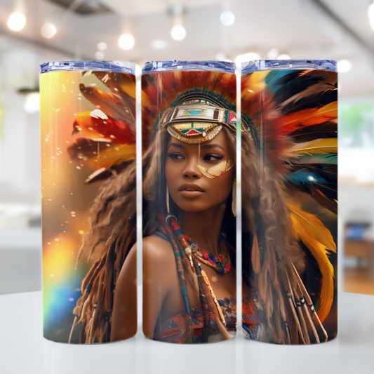 Afro goddess tumbler with beaded headdress and locs