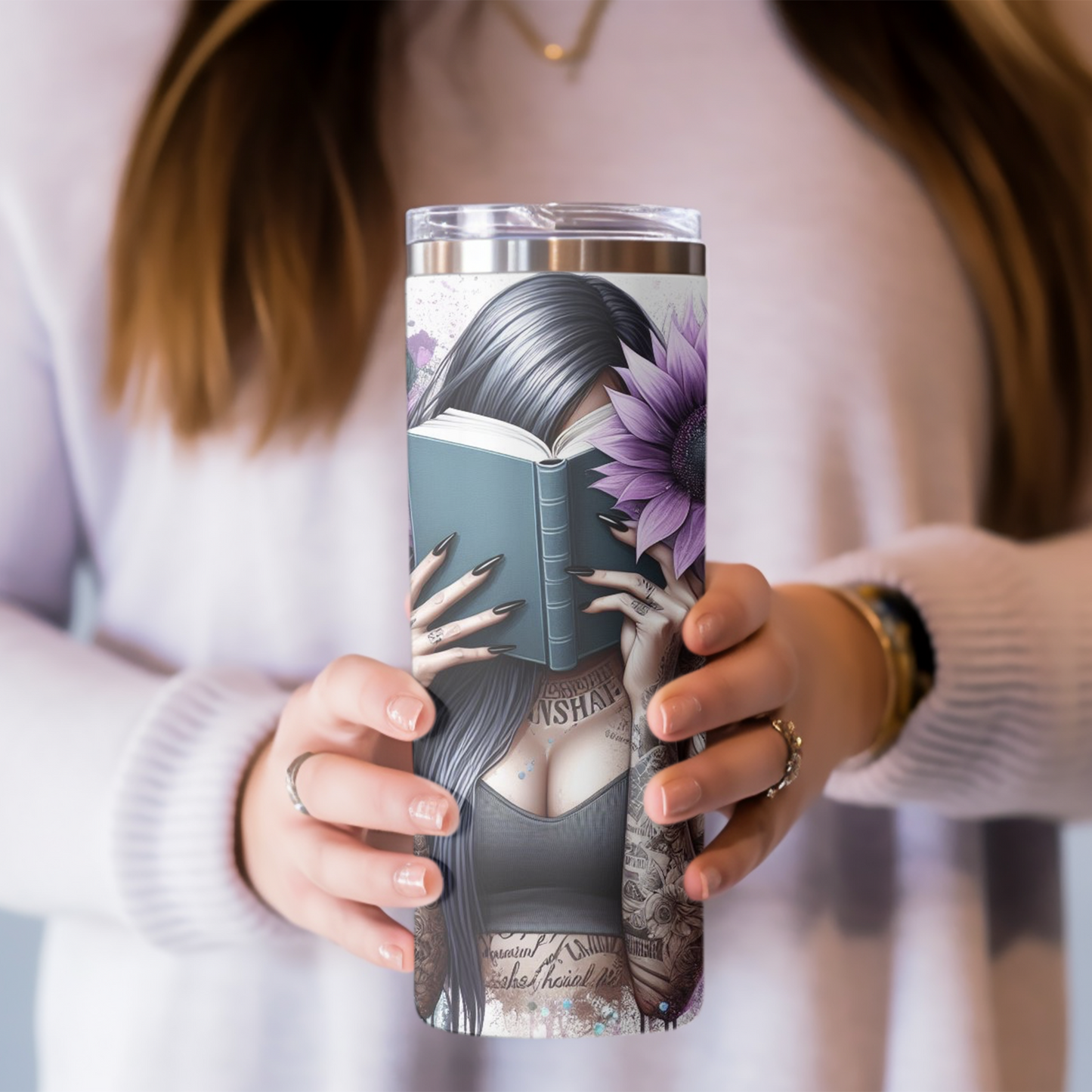 Good Girls Read Skinny Tumbler with Straw - 20oz Floral Design for Book Lovers - Sippincity