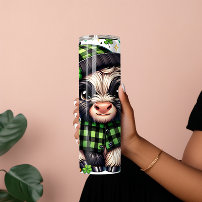 Highland Cow Shamrock 20 oz Skinny Tumbler – Lucky Farm Animal Cup - Sippincity