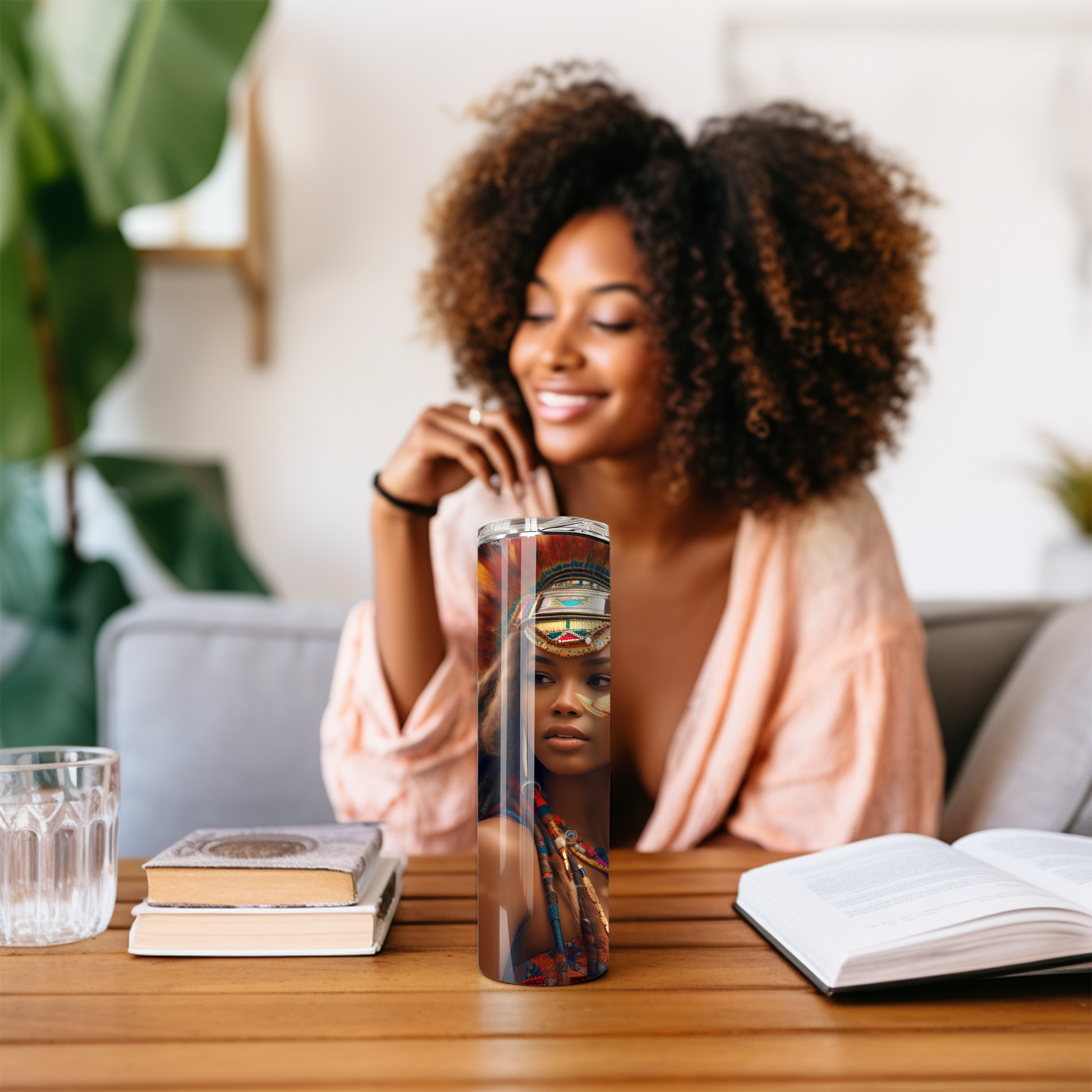 Artistic tumbler featuring a proud melanated queen design