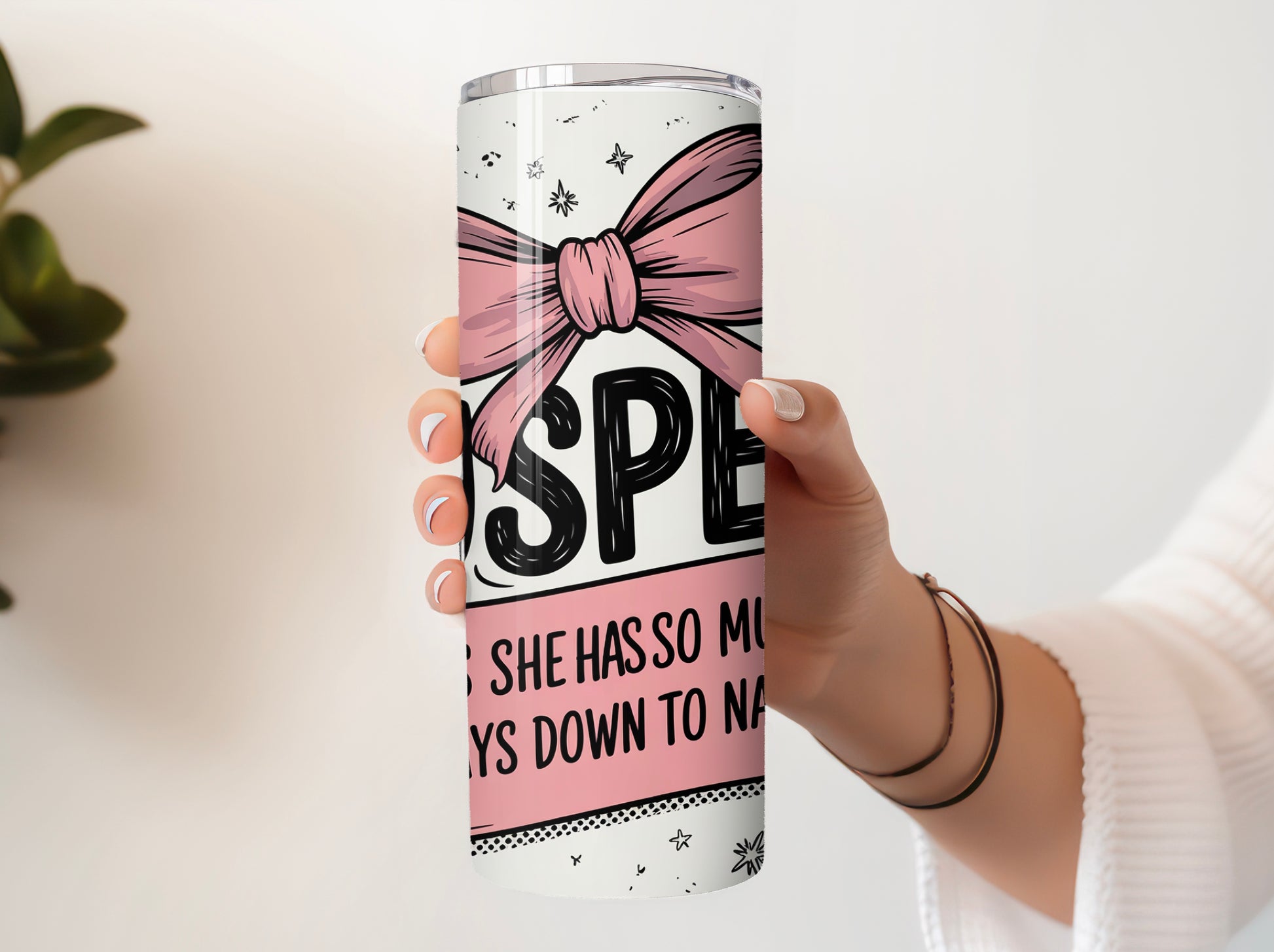Sarcastic tumbler cup with pink and black artwork, made for tired moms and procrastinators