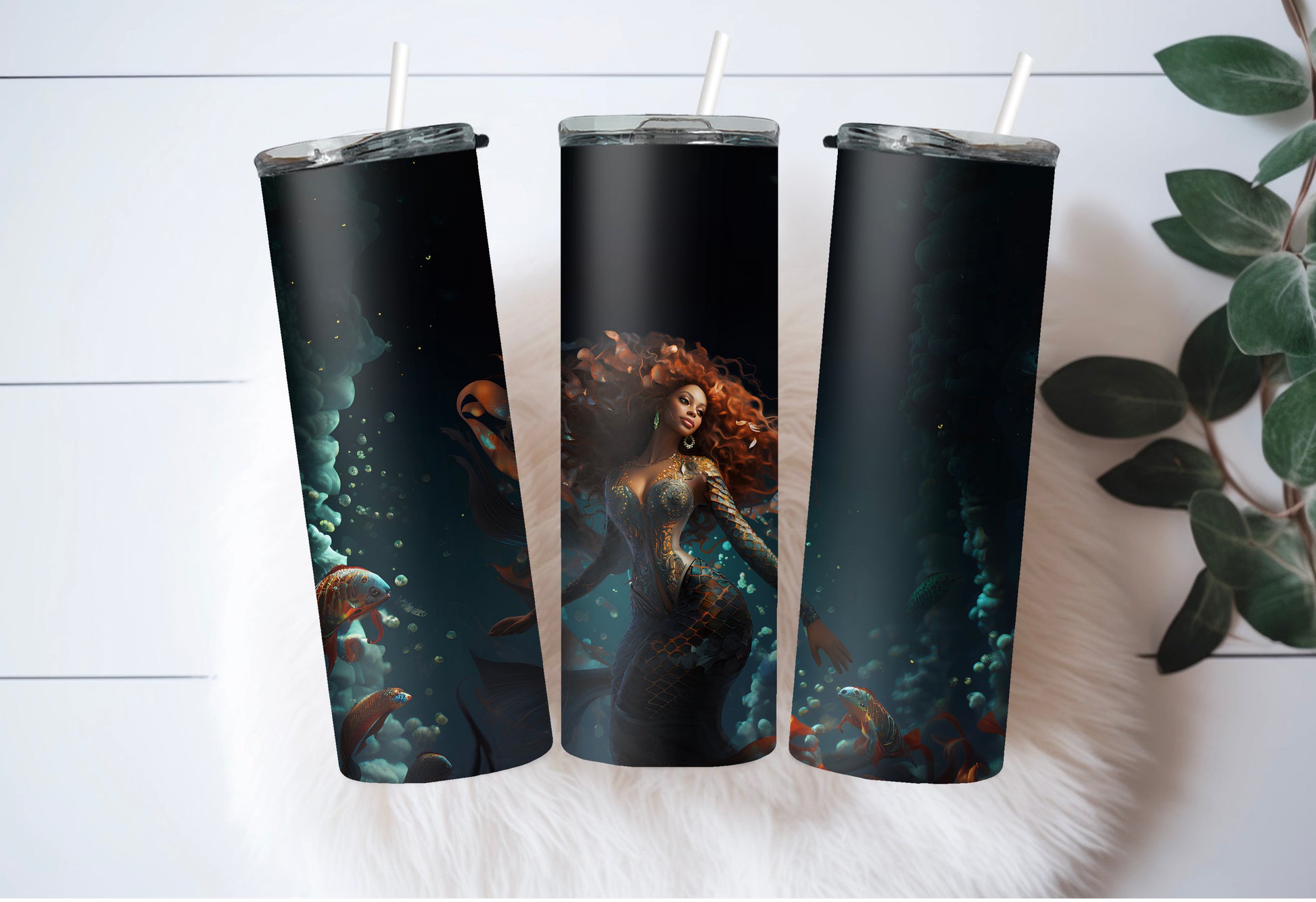 Fairycore Black Mermaid Tumbler Black Girl Magic – 20oz Skinny Cup with Lids & Straw - Sippincity