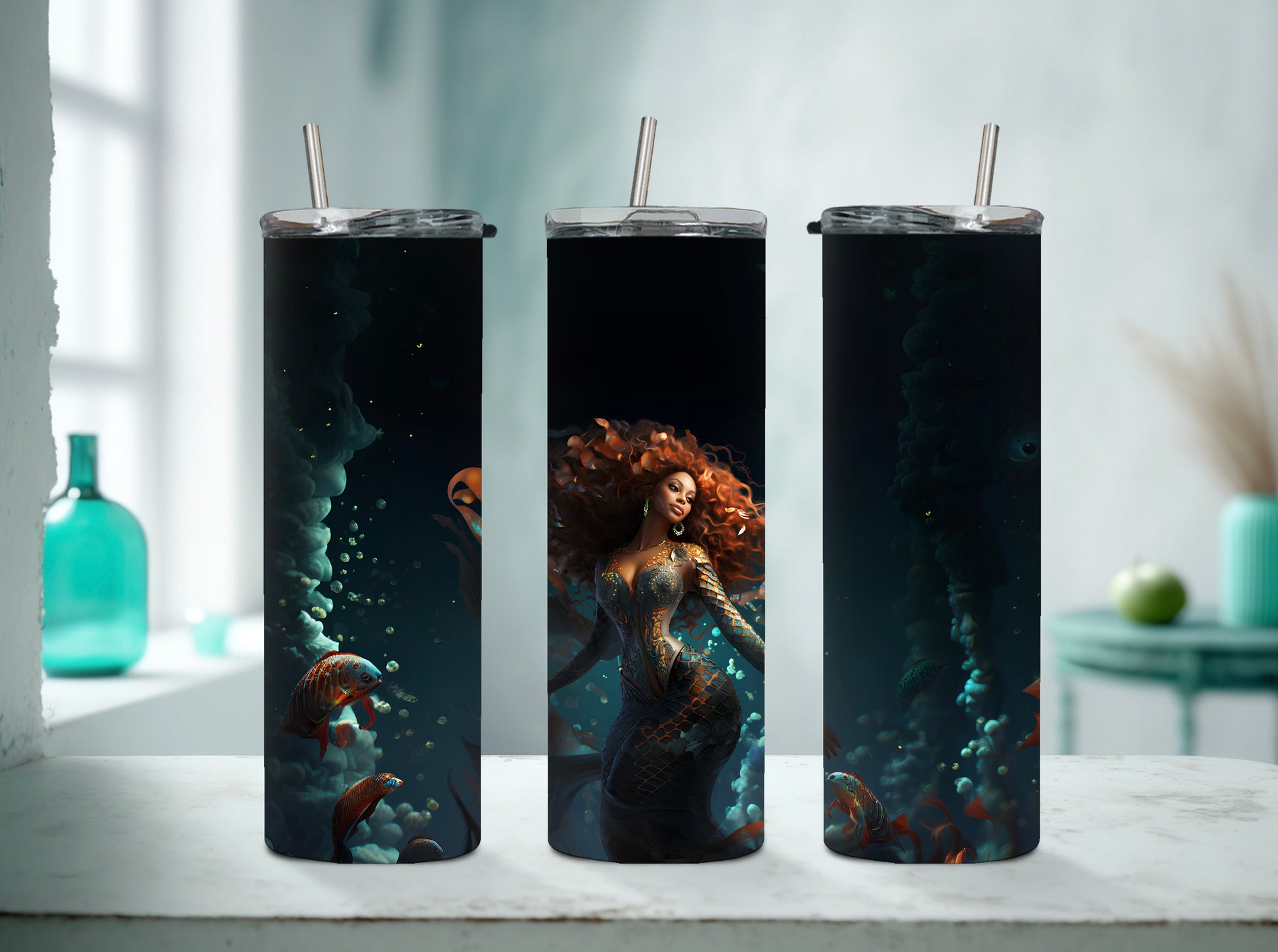 Fairycore Black Mermaid Tumbler Black Girl Magic – 20oz Skinny Cup with Lids & Straw - Sippincity